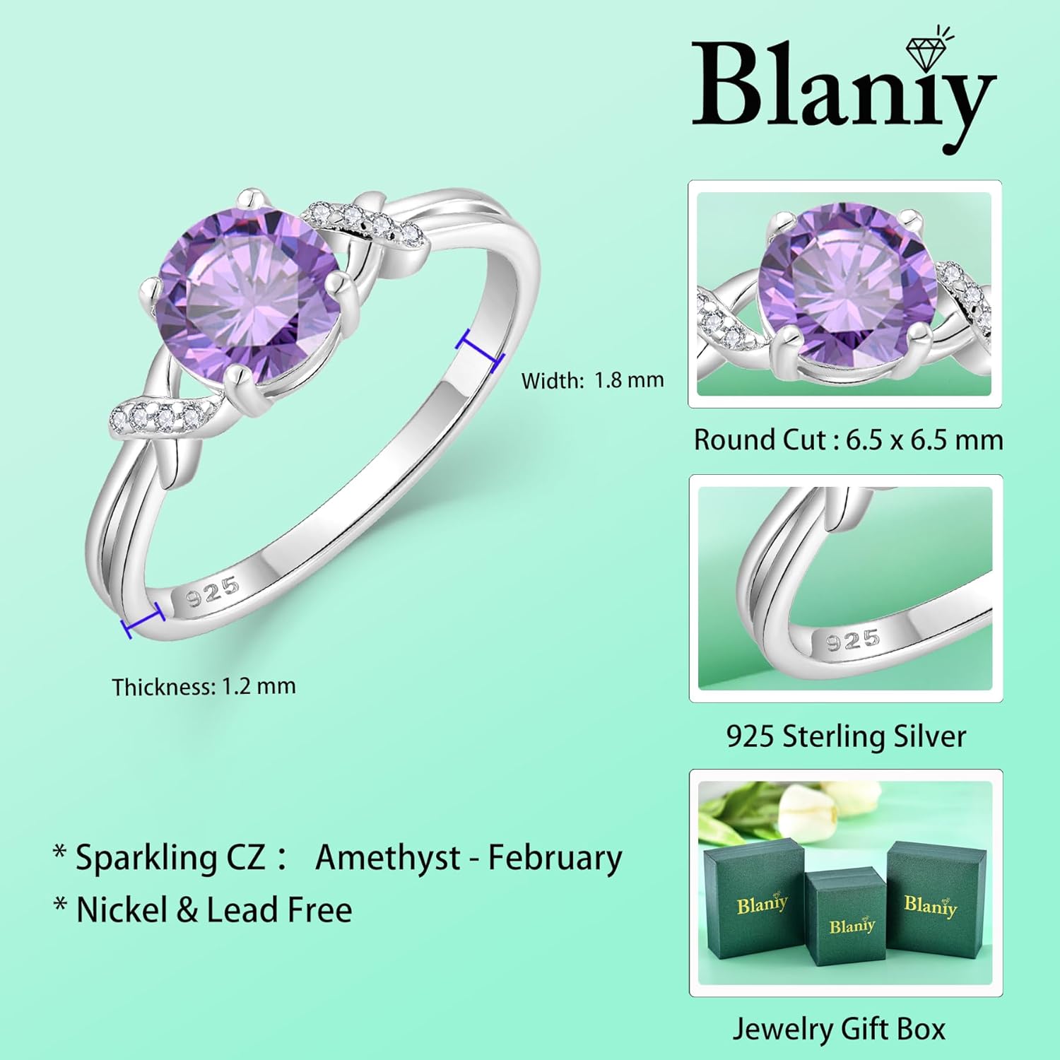 Infinity Promise Rings for Women 925 Sterling Silver 1CT Round Cut Birthstone Rings Engagement Wedding Eternity Anniversary Ring Jewelry Size 5-10