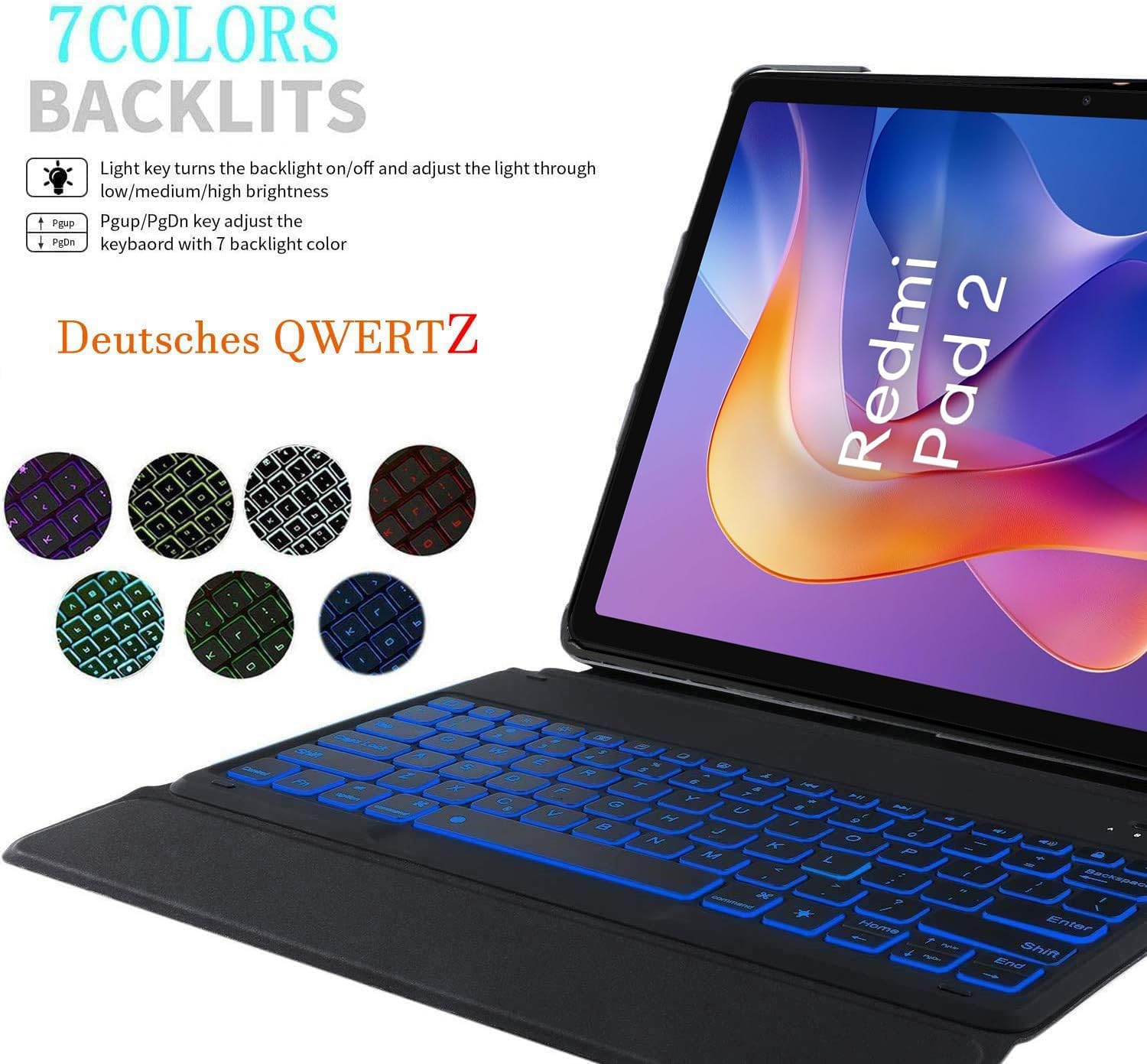 Bluetooth Tastatur Mit Hülle Für Xiaomi Redmi Pad 2 – Magnetisch Abnehmbar, QWERTZ Layout, Blau