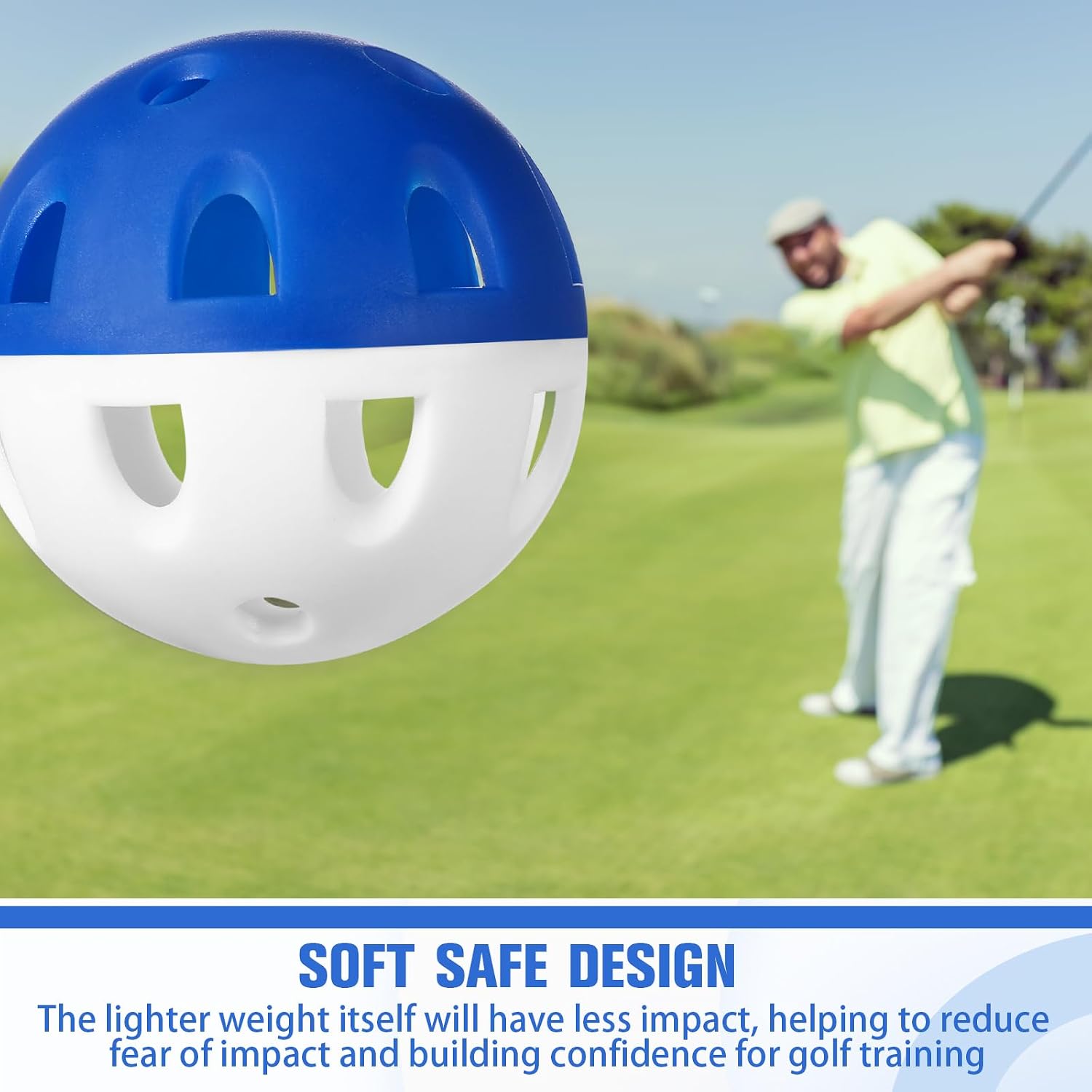 Junkin 50 Pack Practice Golf Balls Limited Flight Plastic Impact Golf Balls 1.65 Inch Hollow Soft Training Resistant EVA Foam Realistic Feel for Indoor Outdoor Swing Training