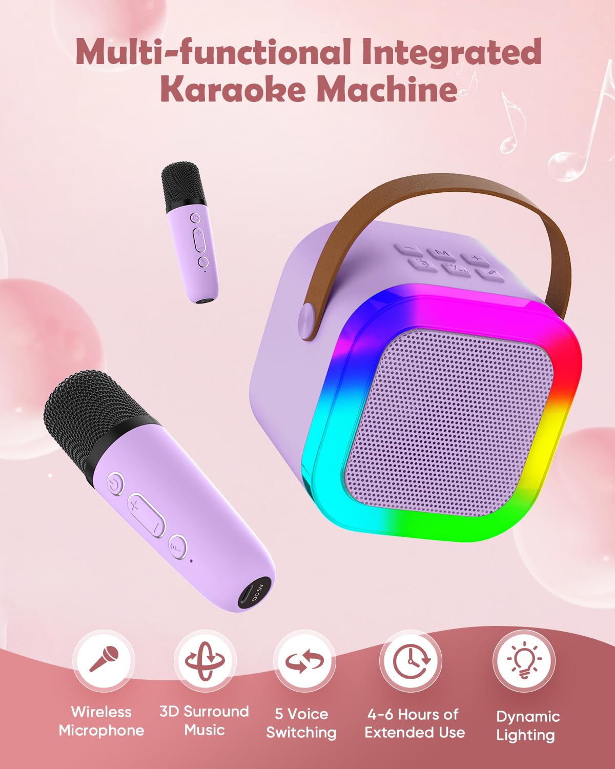 Aplsinvivi Macchina karaoke per bambini adulti, altoparlante karaoke portatile per bambini con microfono senza fili, regali per le ragazze di età 4, 5, 6, 7, 8, 9, 10, 12 anni + festa di compleanno