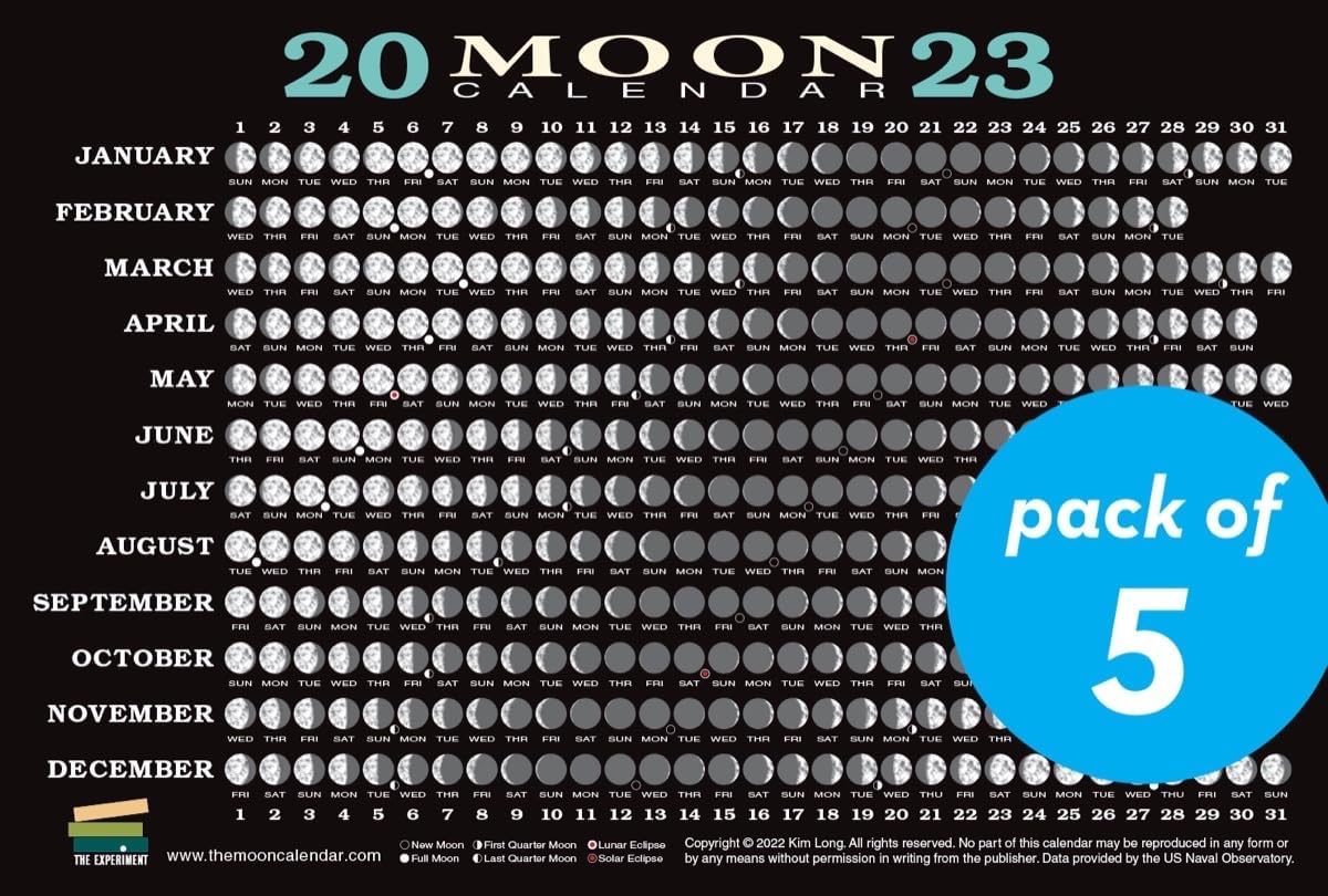 2023 Moon Calendar Card 5 pack: Lunar Phases, Eclipses, and More!