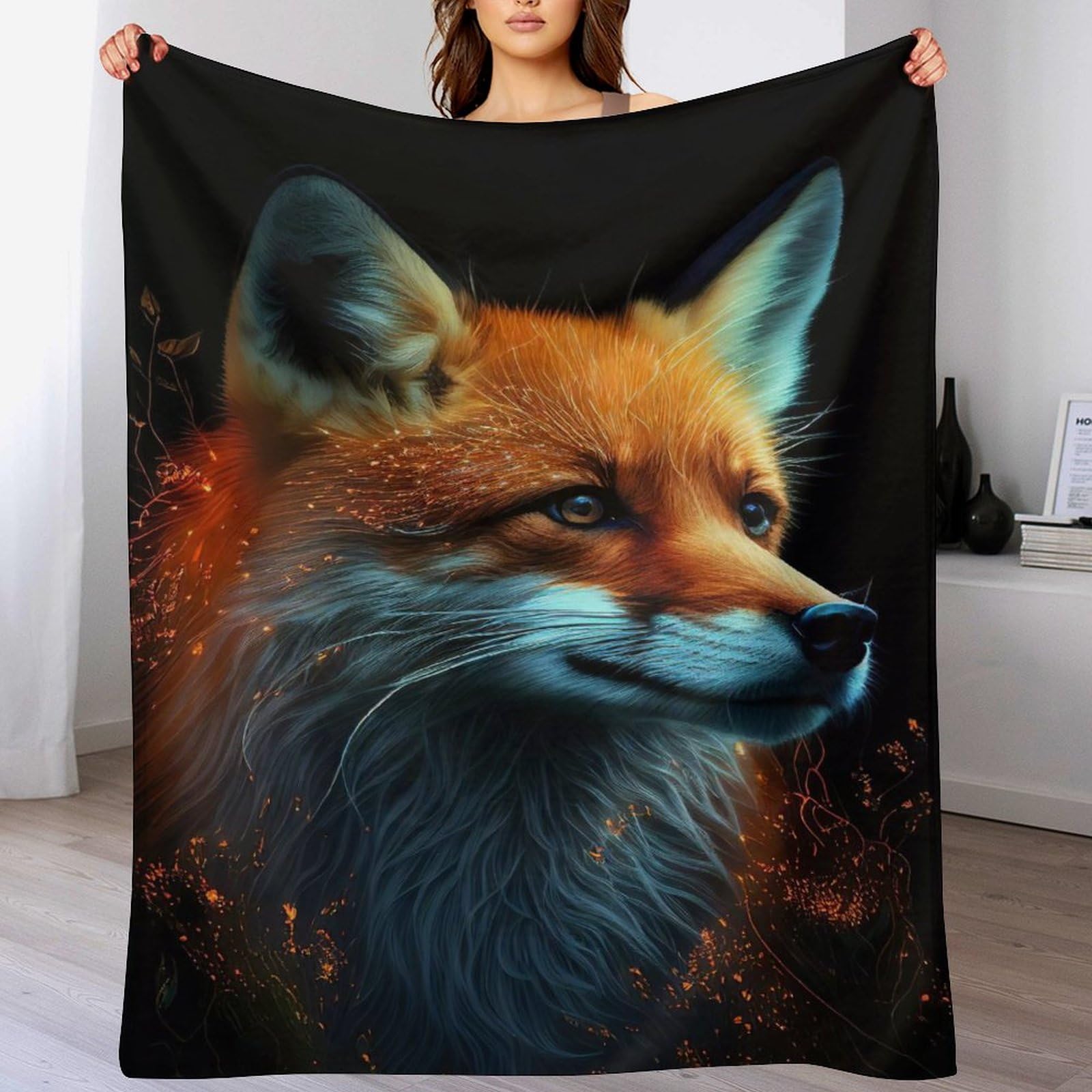 Couverture flanelle renard contre le froid : plaid doux de canapé 140x180