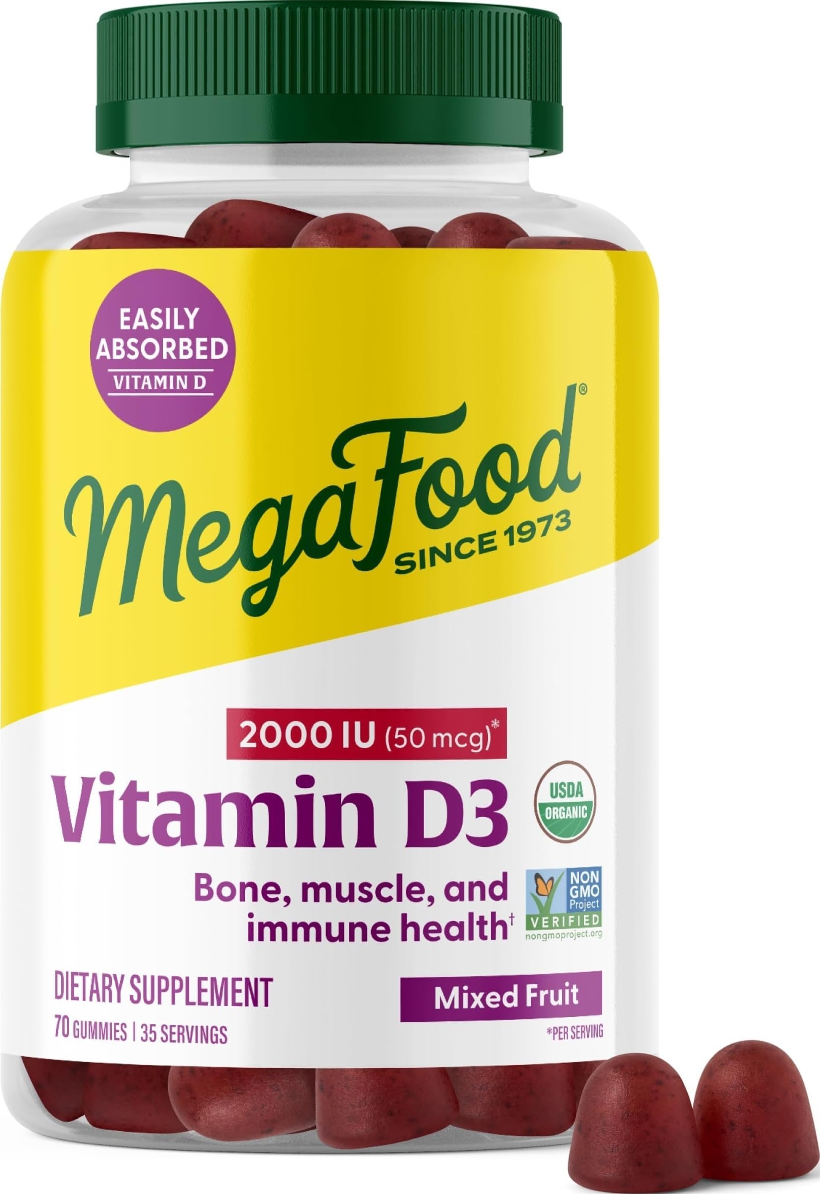 MegaFood Vitamin D3 2000IU, USDA Organic, Mixed Berry, 70 Gummies