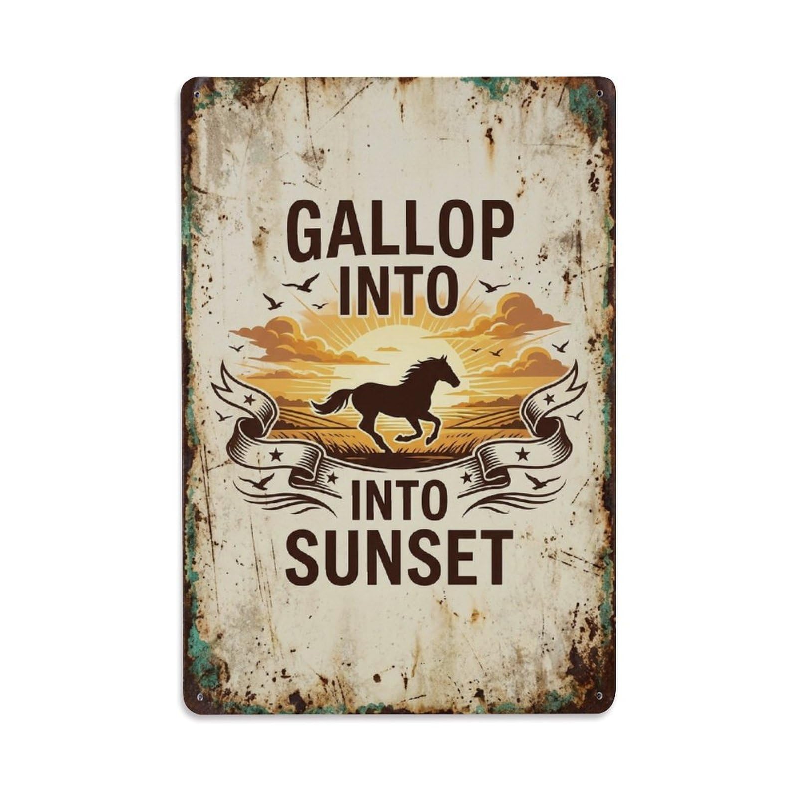 Okngb Style Quirky Horse Quote Vintage Outdoor Rustic Inspirational Metal Tin Sign Plaque Wall Decor For Cafe, Man Cave, Club Bar, Office, Home Garden Round Metal Poster 8X12inch