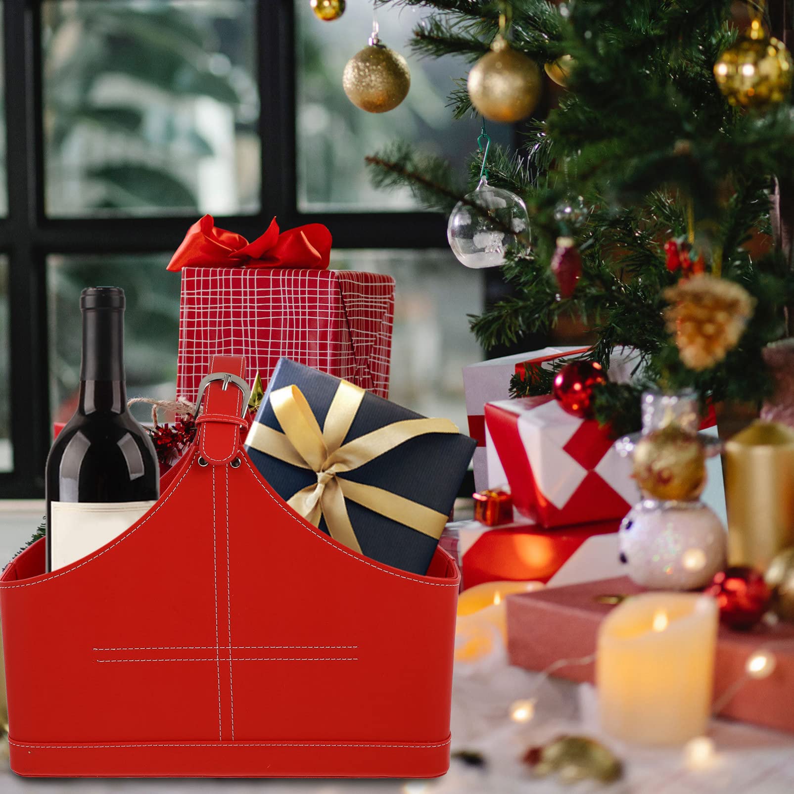 Vaguelly 1pezzi Sacchetto Regalo di Natale in Pelle Pu Bustina Regalo Portatile Sacchetto per Confezionare Regali Accessori per Feste per Trasportare Regali Stile Casuale