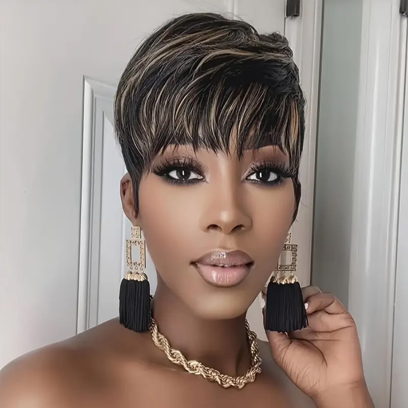 Curly Pixie Cut Human Hair Wig Glueless Layered Brazilian Virgin Daily Use Amazon.com : Zorssar Short Curly Pixie Cut Wigs for Black  main image 2