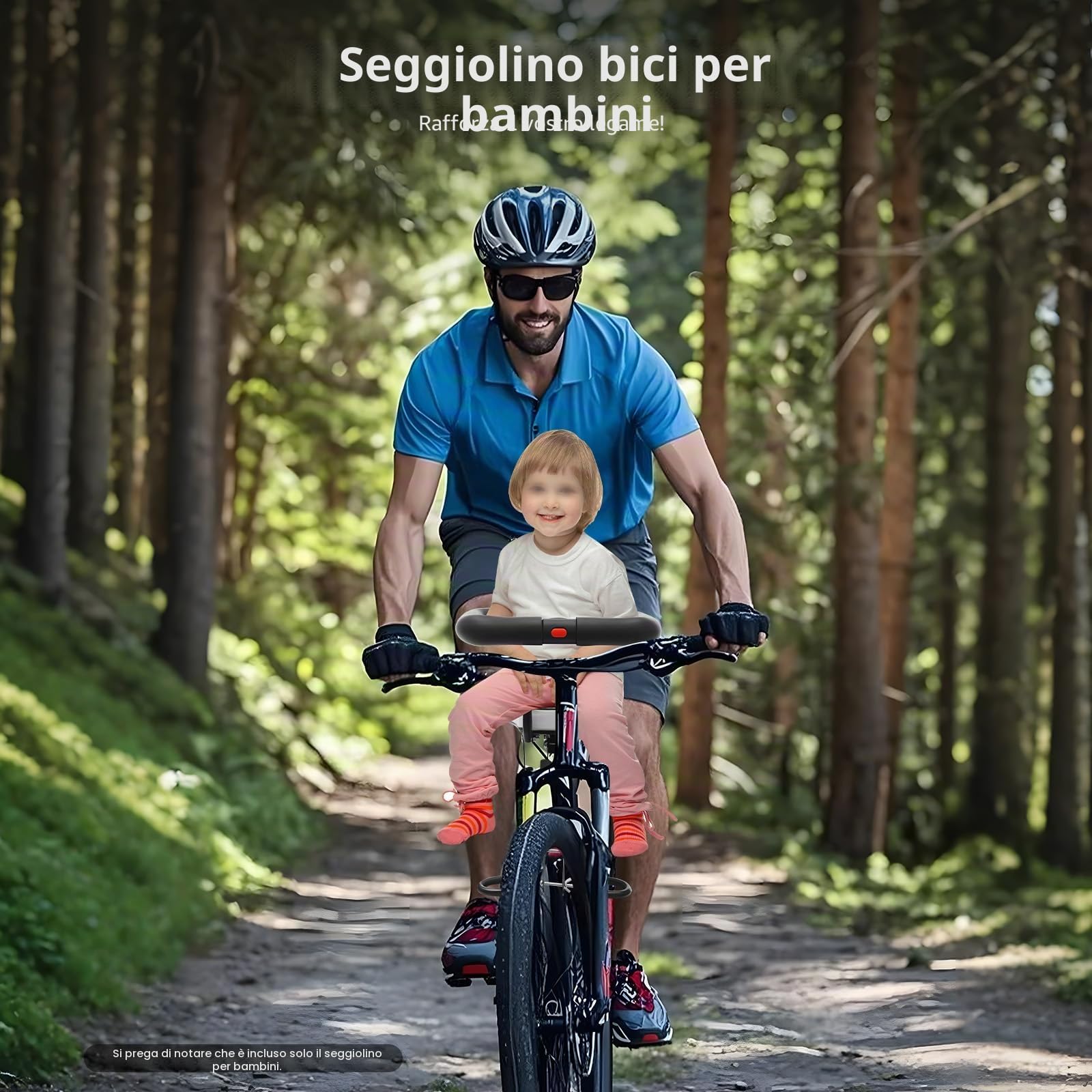 Seggiolino per bicicletta per bambini, Seggiolino di sicurezza regolabile per bambini da bicicletta, Supporto anteriore per seggiolino bicicletta, Capacità di carico 80kg, Altezza pedale 21