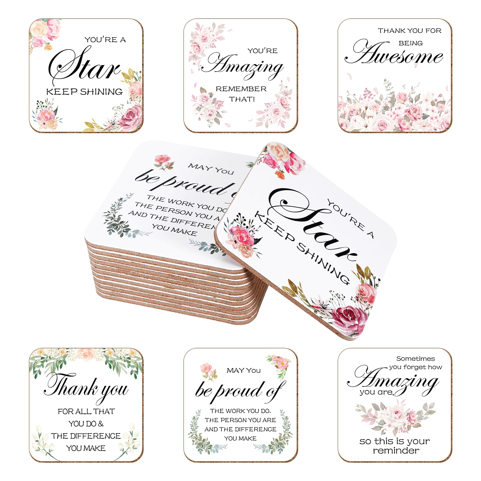 12 Pcs Thank You Gifts For Colleagues Gifts for Employees Coasters, Thank You Gift, Inspirational Gift, Employee Appreciation Coasters Birthday Presents Bulk for Friends, Teacher, Staff, Team (Square)