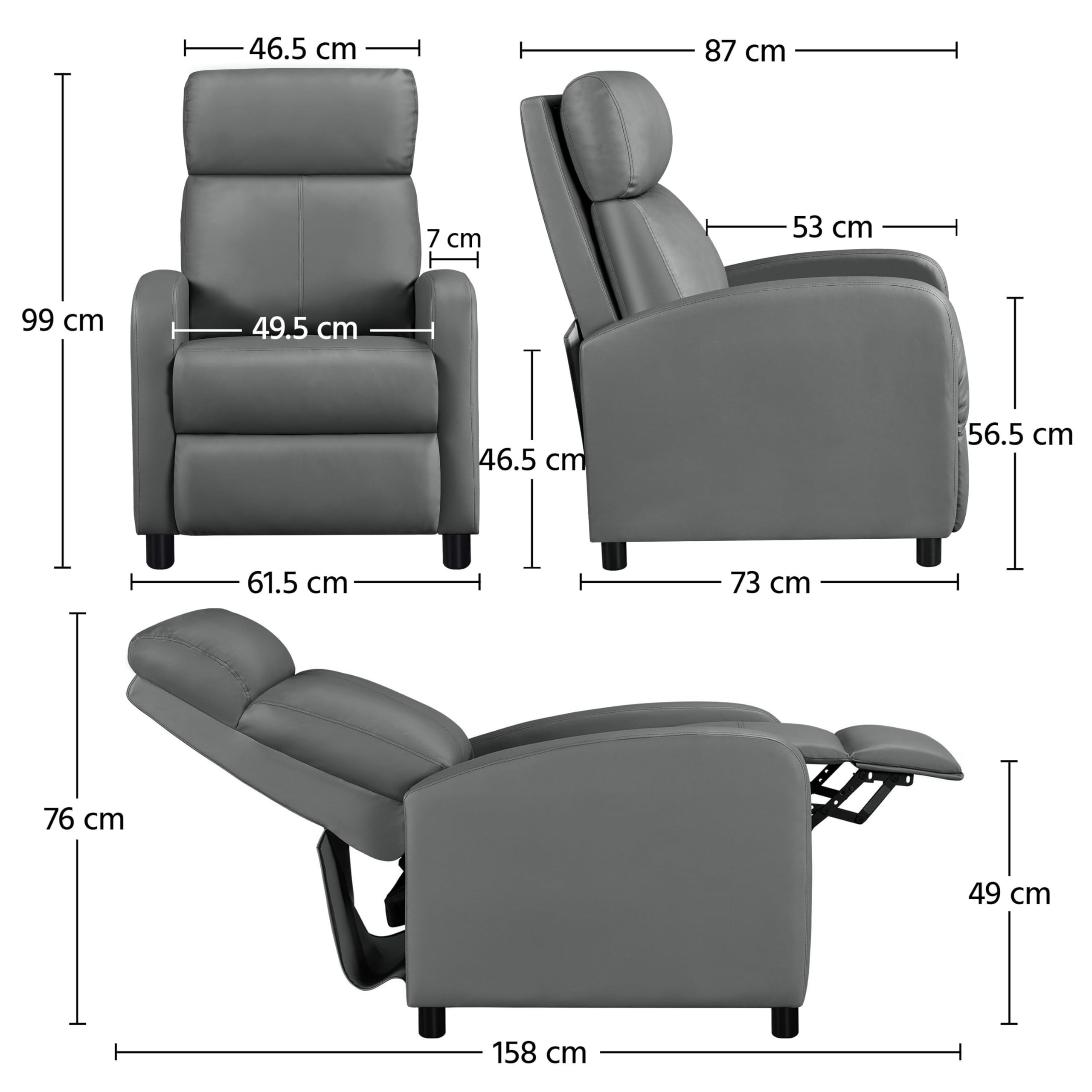 Yaheetech Ruhesessel Relaxsessel Liegesessel mit Verstellbarer Fußstütze und liegefunktion Fernsehsessel aus Kunstleder Einzelsofa 160° neigbar