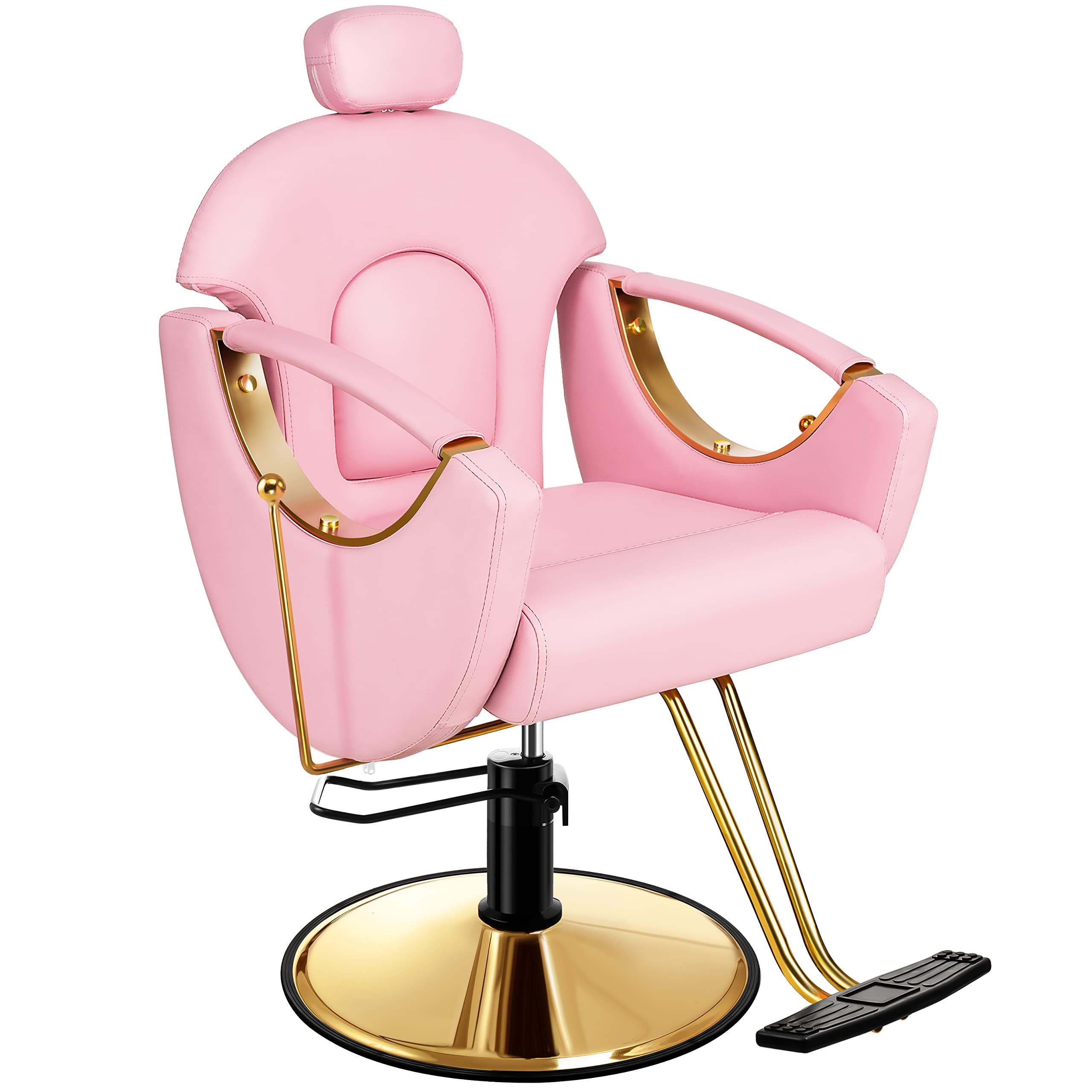 Baasha Barber Chair Reclining Hair Salon Chair, All-Purpose Salon Chairs for Hair Stylist, 360 Degrees Rolling Swivel Styling Chairs, Shampoo Chair Tattoo Chairs-Pink