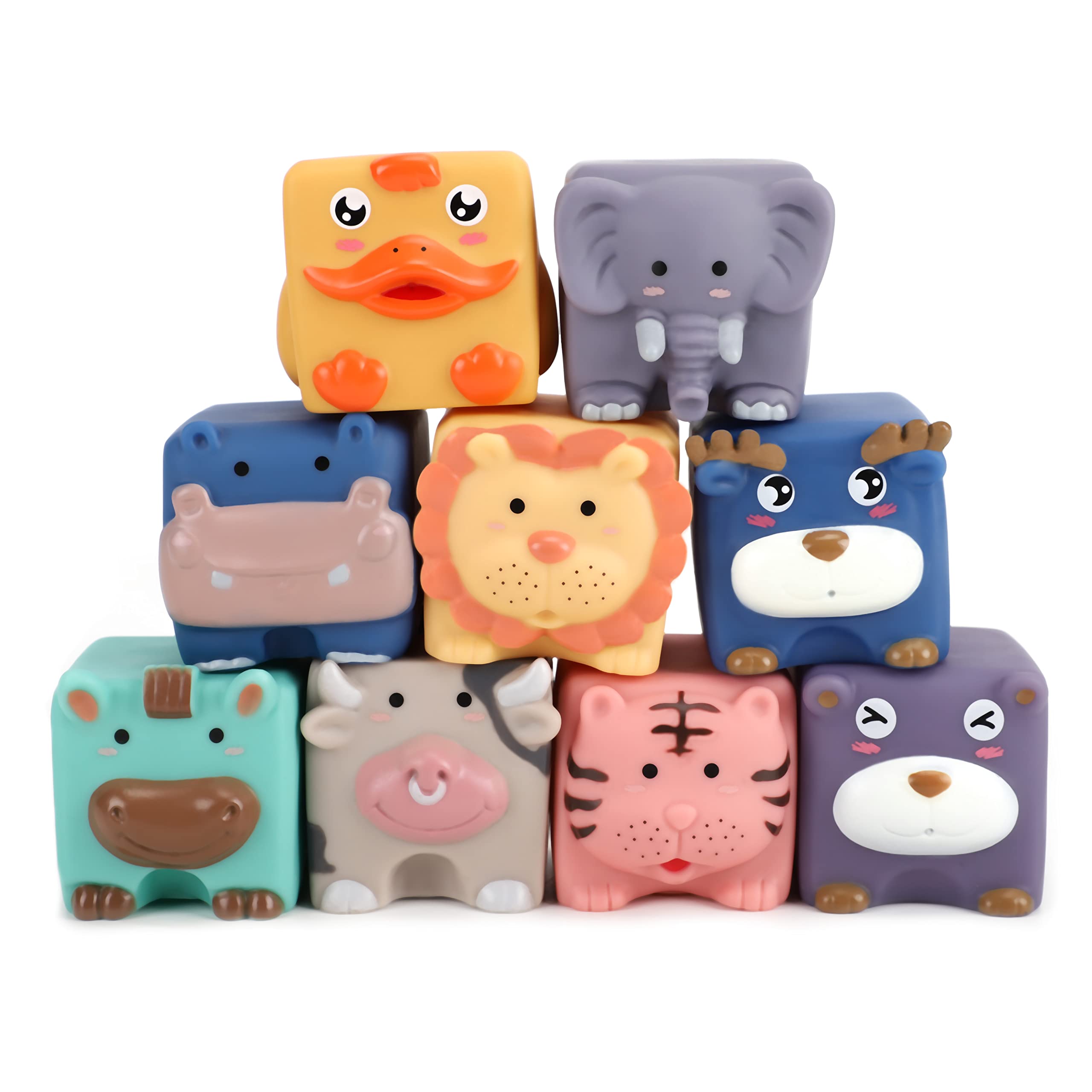 The Moon Brand Animal Building Blocks – Set of 9 Squeeze and Stack Learning Toys – Colorful and Textured with Numbers, Animals, and Shapes – Montessori Building & Construction Toys – for 18M+
