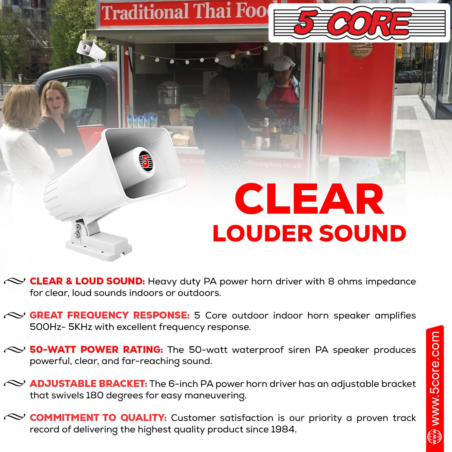 5 CORE PA Speaker 6 x 4 Inch 50W Bull Horn Loud Indoor Outdoor Speakers System 8Ohm Reflex Megaphone Mounting Bracket & Hardware Included White - HW 405 WH