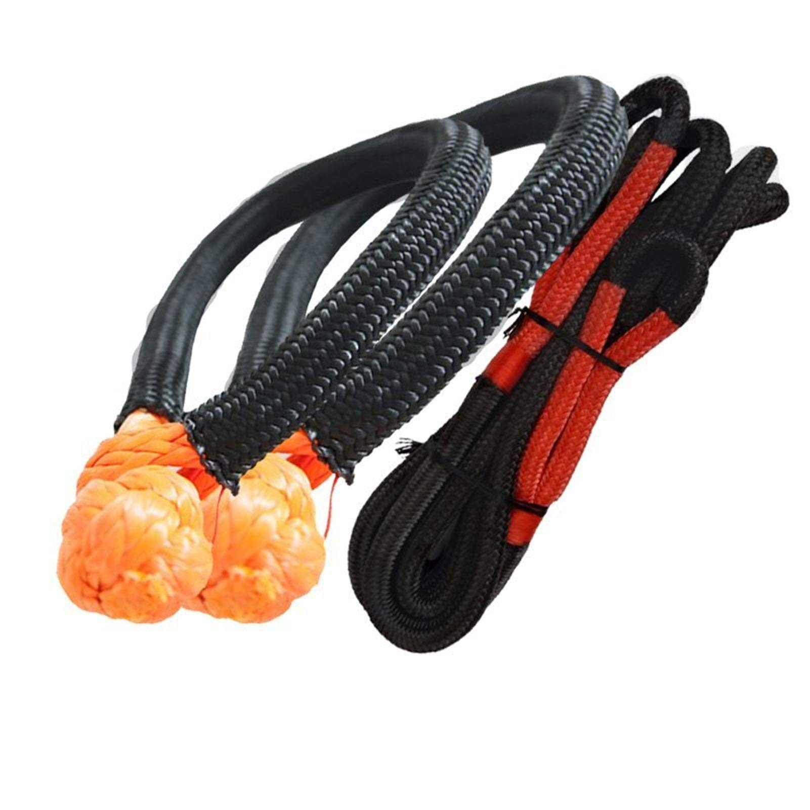 Winch Rope, 22mm*6m Kinetic Recovery Rope 10mm*120mm Soft Shackles for Offroad Parts Red Orange