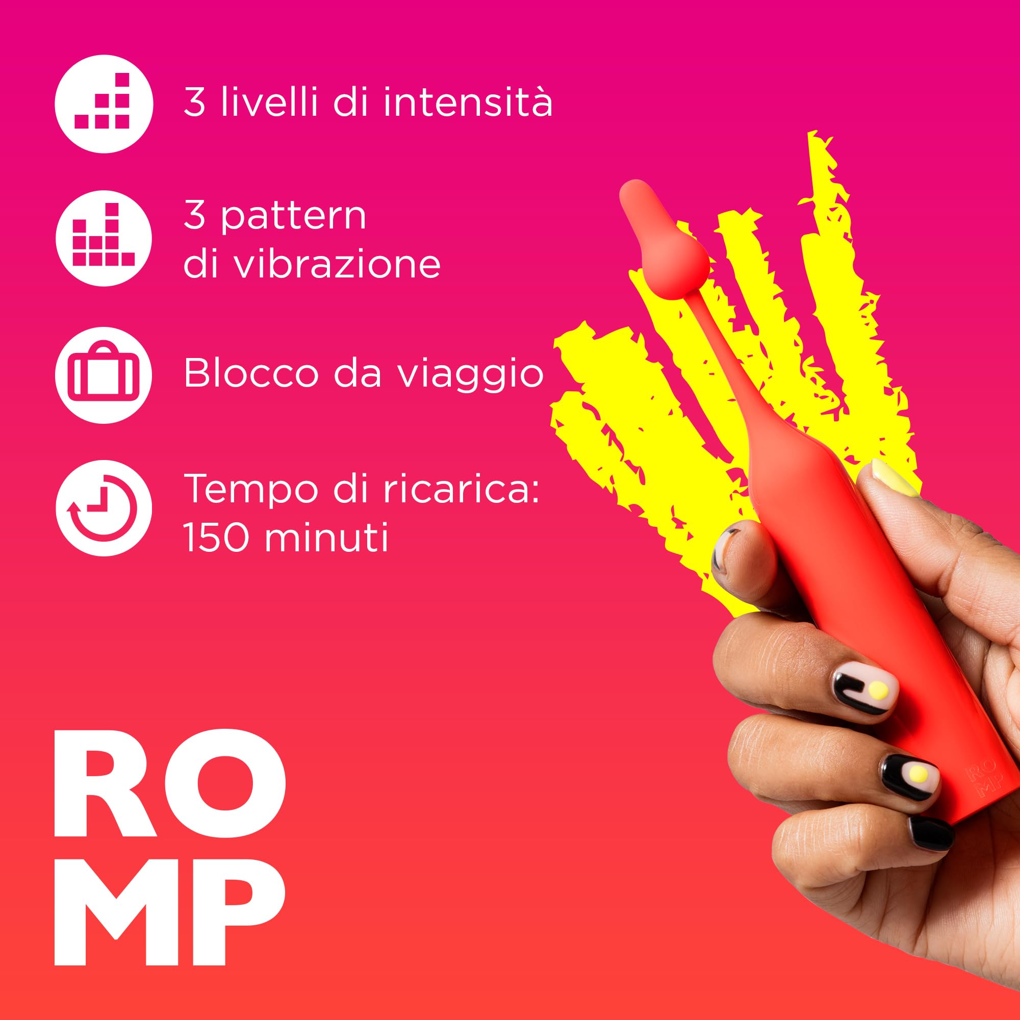 ROMP Pop Vibratore ad Alta Frequenza | Stimolatore Clitorideo | Per Donne con 3 Modelli di Vibrazione | Giocattolo Sessuale Portatile per Adulti | Ricaricabile e Impermeabile | Rosso