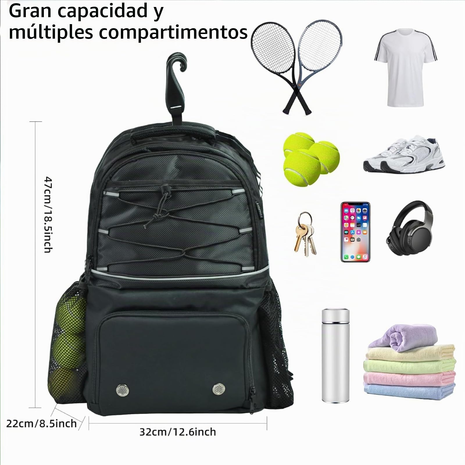 AUMTISC Mochila de Tenis con Compartimento para Zapatos, Bolsa de Tenis para Mujer y Hombre, Bolsa de Remo de Pickleball, Mochilas para bádminton, Squash, Gran Capacidad, Bolsa de Deporte