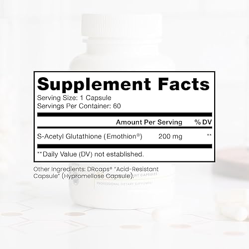 Miniatura 2 de S-acetil glutatión GOLD - 60 DRcaps "Resistente a los ácidos"  200 mg por cápsula  Forma acetilada patentada de glutatión (Emothion)  Suministro de