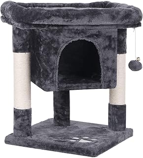 BEWISHOME Small Cat Tree Cat House Cat Condo with Sisal Scratching Posts, Plush Perch, Cat Tower Furniture Cat Bed Kitty Activity Center Kitten Play House, Grey MMJ08B