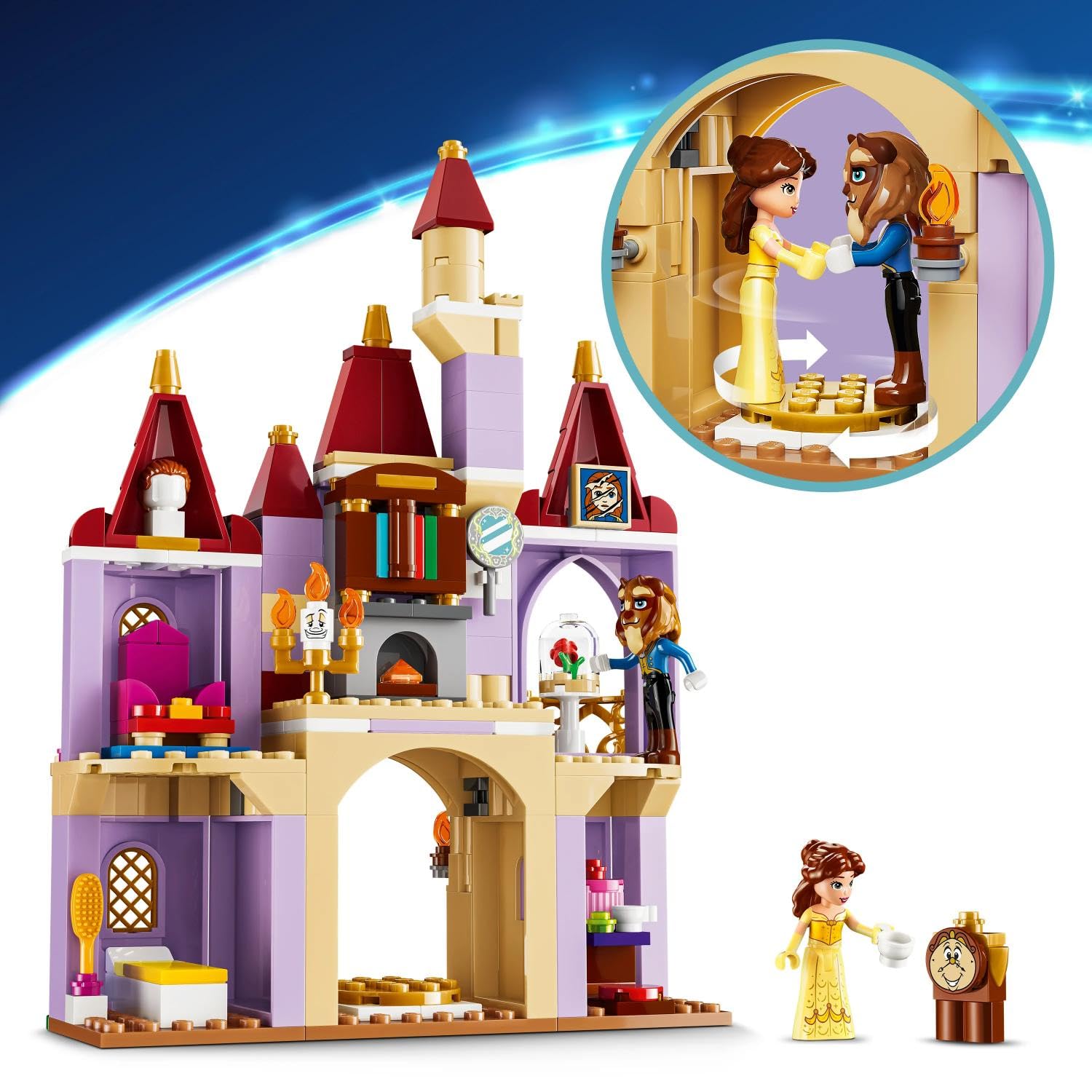 LEGO | Disney Princess Belle e il Castello Incantato della Bestia - Giocattolo con 2 Mini Bamboline e Figura di Lumière - Regalo per Bambine da 5 Anni in su e per Fan della Bella e la Bestia - 43289