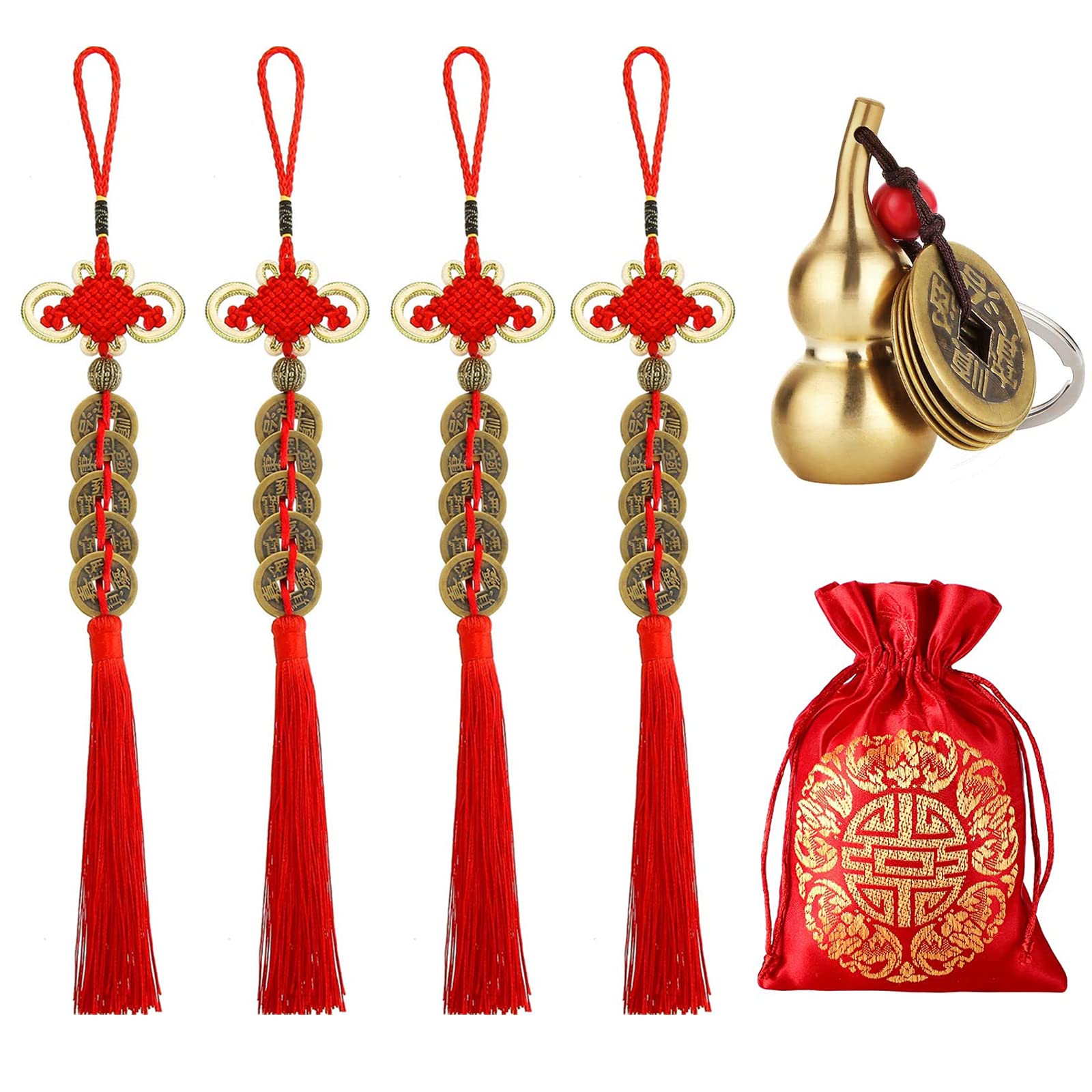 6-pieces-chinese-knot-coins-feng-shui-and-brass-wu-lou-health-amulet