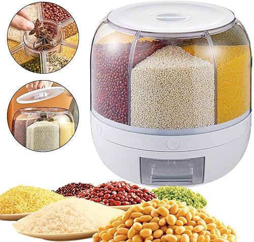 Miniatura 4 de Dispensador de granos, dispensador de arroz giratorio de 6 rejillas, dispensador de alimentos secos con taza medidora, organización de cocina, 22.0