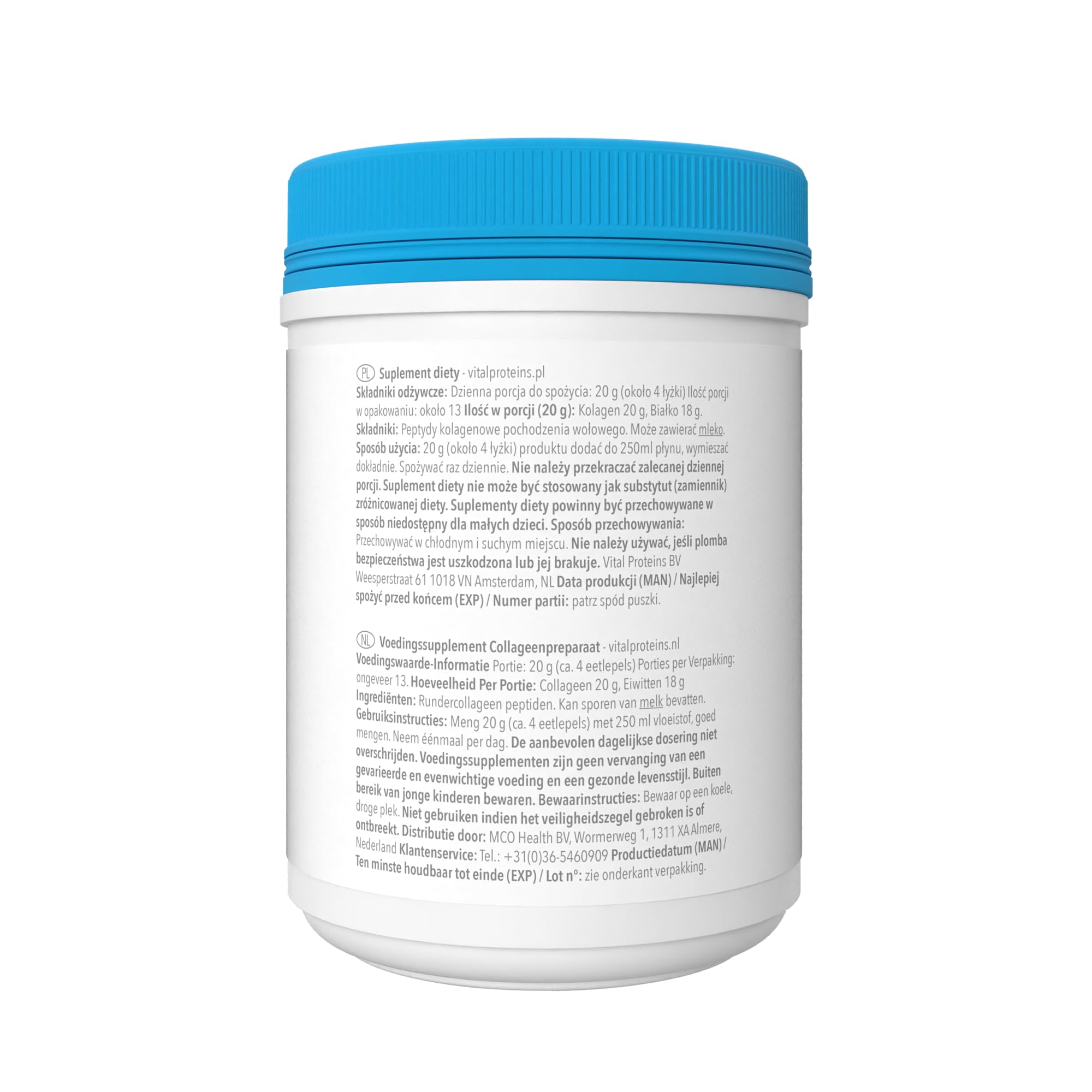 Suplement diety Vital Proteins Collagen Peptides w formie proszku, hydrolizowany kolagen o neutralnym smaku - wspiera skórę, włosy i paznokcie, bezglutenowy, 20g w porcji,1 opakowanie 264g