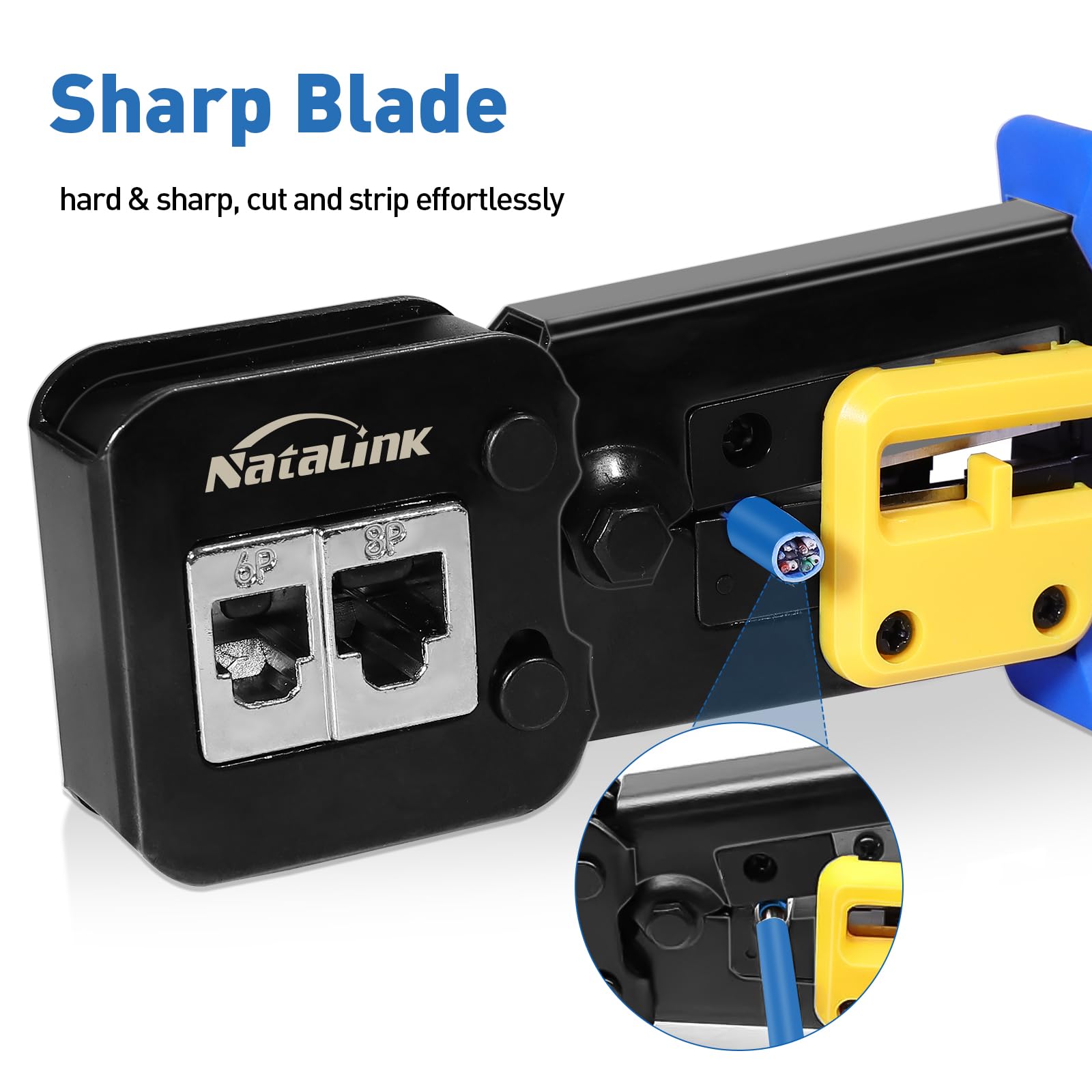 Crimpatrice RJ45 pass-through, crimpatrice Ethernet Cat 6 Cat 5E Cat 5 All-in-One RJ45 con 30 connettori Cat6 RJ45 pass-through e lama di ricambio