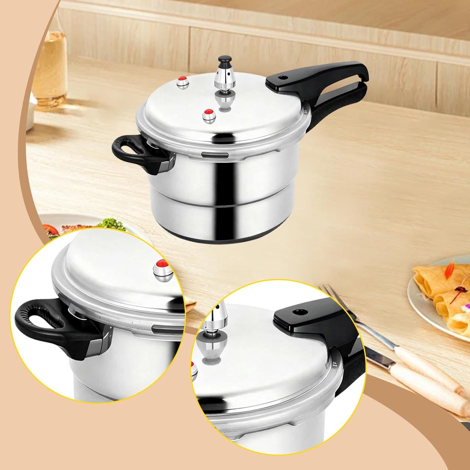 Aluminum Alloy Rice Cooker Double Bottom Rice Cooking Pot Instant Cooking Pot for Home Restaurant Camping, 26cm