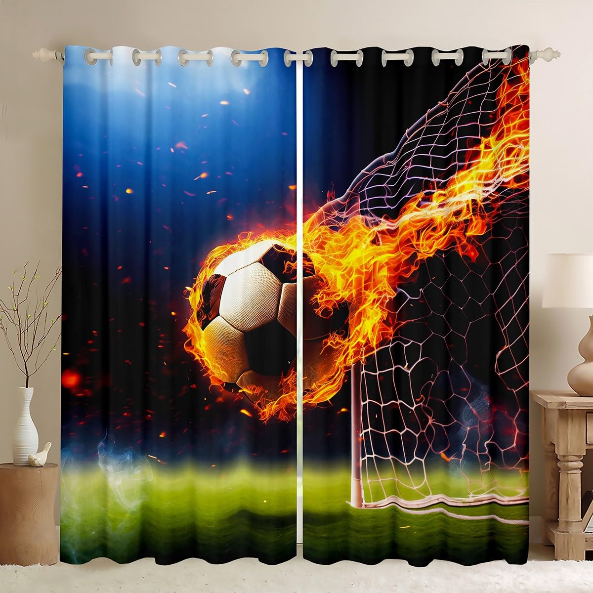 Homemissing Boys Soccer Curtains (2 Panels,W46*L54) For Bedroom Kids Teens Football Gaming Window Curtains Soccer Ball Game Blackout Curtains Football Lover Window Treatments โ image 1