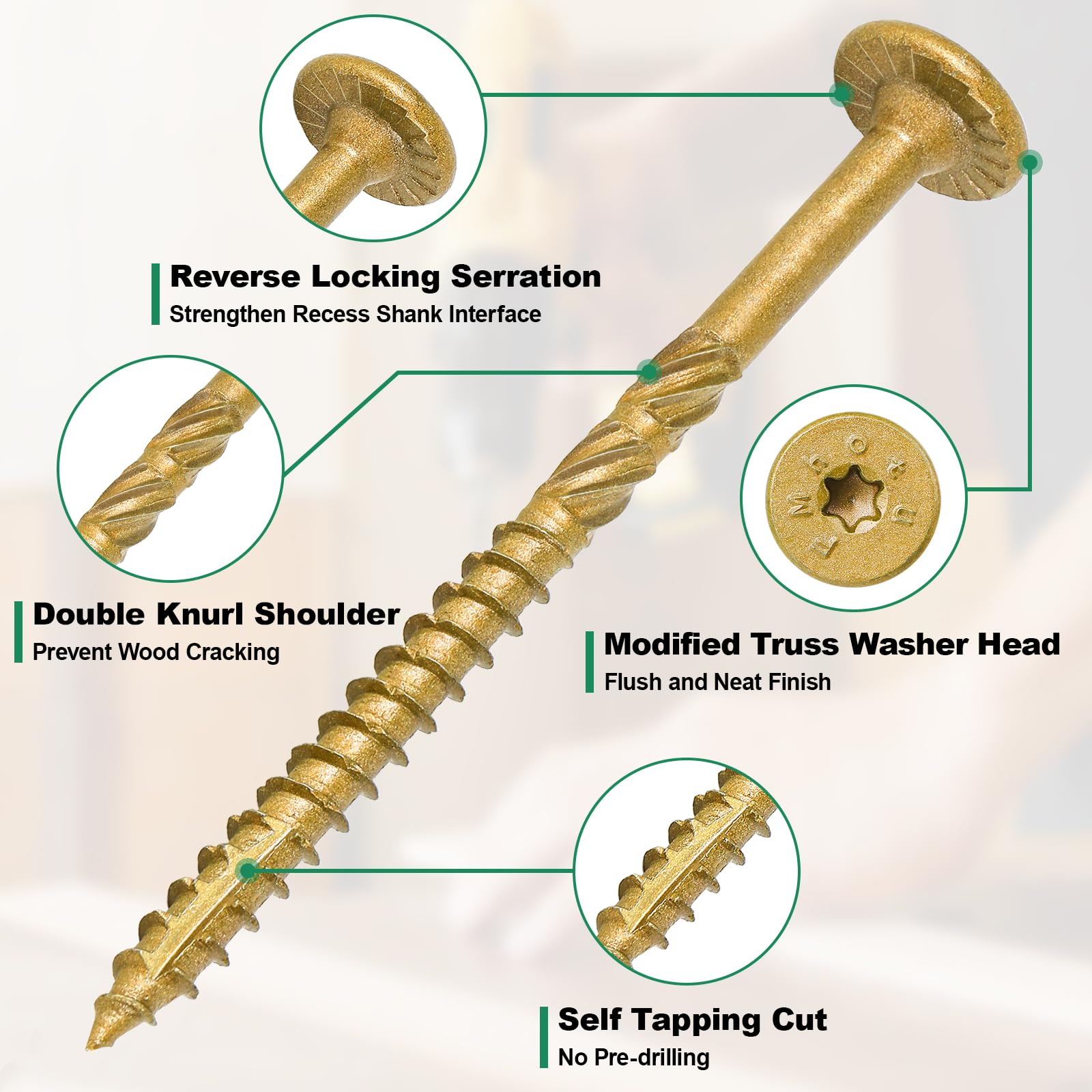 Viti per legno resistenti da 10,5 cm, 300 viti per legno a stella, resistenti alla ruggine, per legname/tronchi/legno paesaggistico (#14 x 4-1/2 marrone)