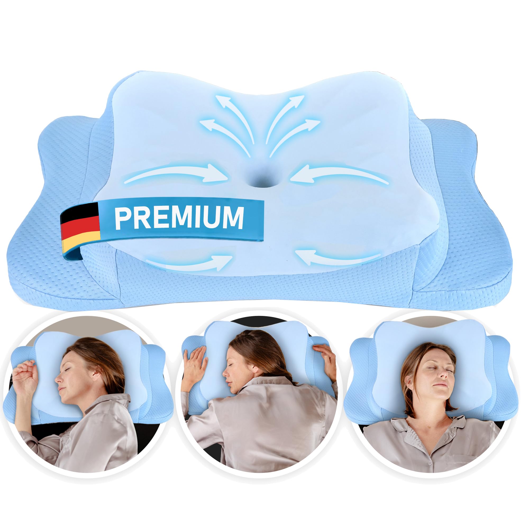 OrthoKomfort® Orthopädisches Kissen - Nackenstützkissen, ergonomisches Memory Foam Kissen für alle Schlaftypen, inkl. hochwertigem Bezug, kühlender Effekt, Blau