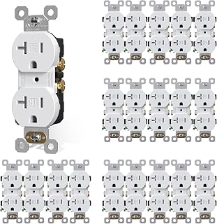 AIDA 20 Amp Outlets Duplex Electrical Receptacle Outlets,Tamper Resistant,Heavy-Duty Receptacle Wall Outlet,Residential,2-Pole,3-Wire, Self-Grounding Clip, NEMA 5-20R,UL Listed 20 Pack, White