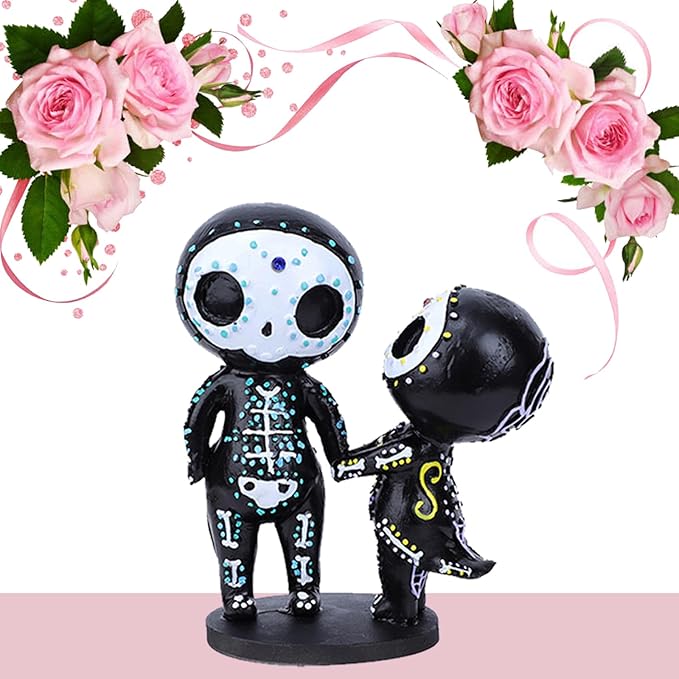 Sugar Skull Decor, Sugar Skull Couple Statue,Dia De Los Muertos Decor, Halloween Desk Decor,Day of The Dead Decorations for Home,Sugar Skull Figurine Gift for Women (D)