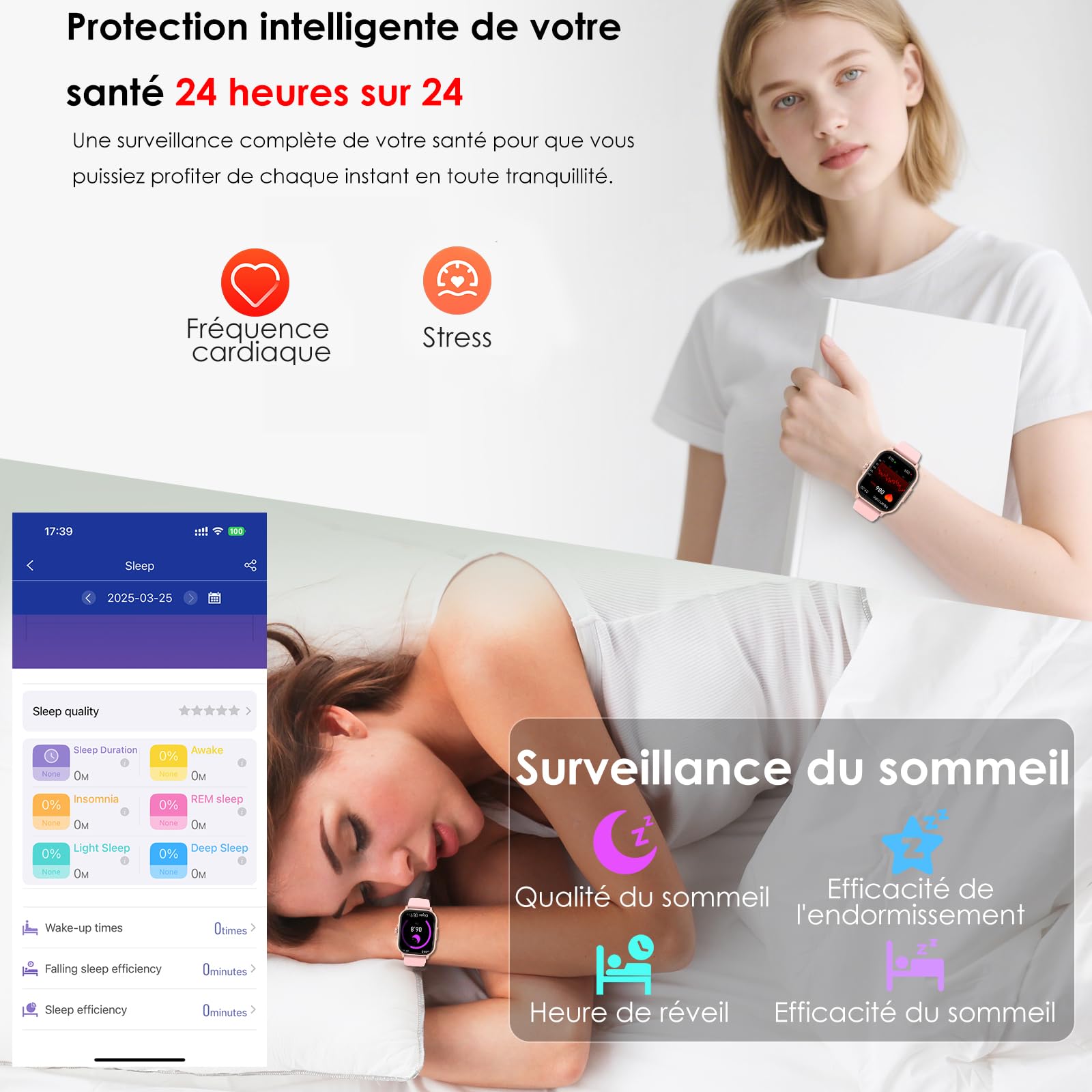 YYKY Montre Connectée Femme avec ECG/VRC, Appels Bluetooth, Suivi Santé 24H | Montre santé 2,01" avec suivi du sommeil, bouton SOS, indice IP67, autonomie de 3 à 7 jours, pour seniors, iOS Android