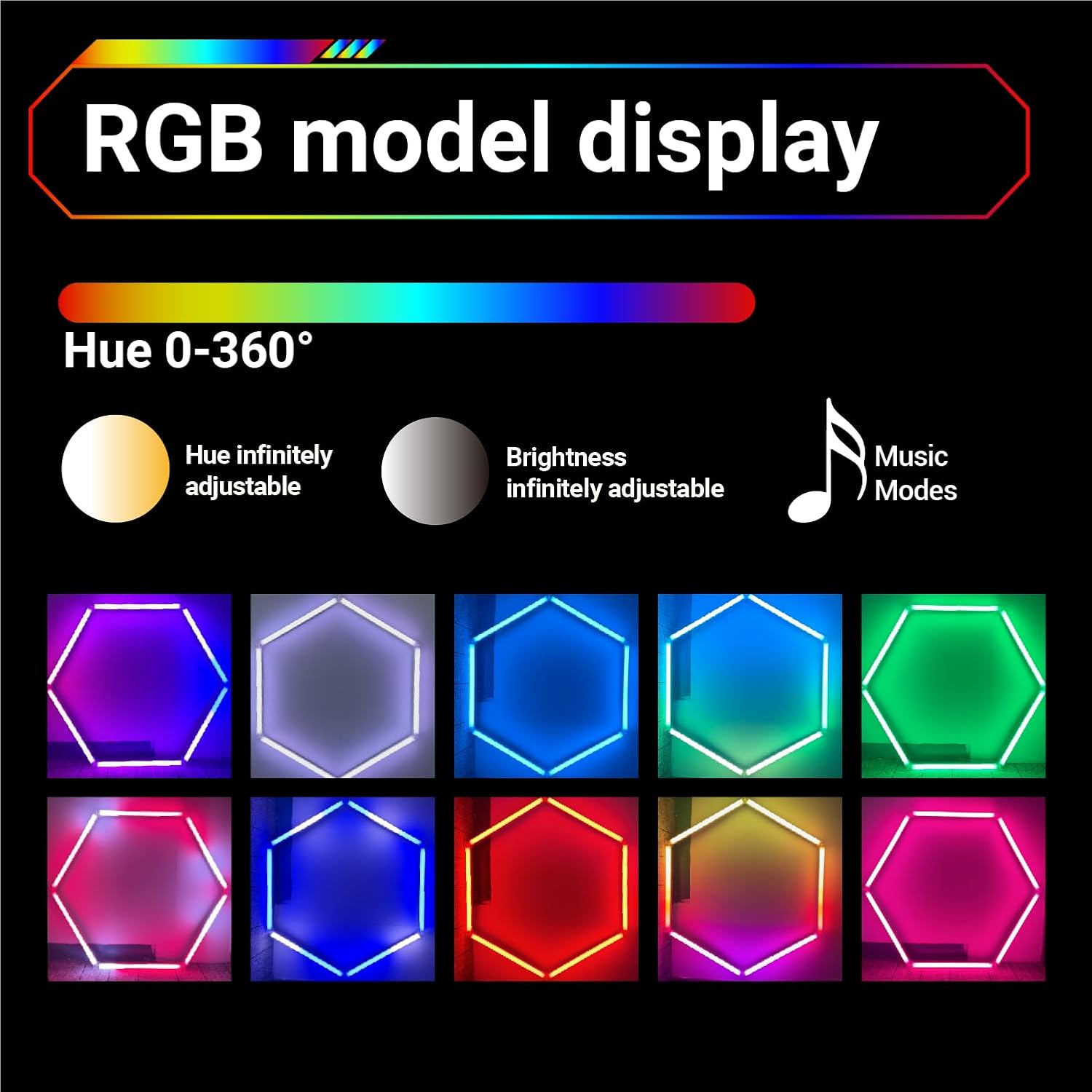RGB Hexagon LED Lights, 356 Colors Mode w/Music Sync LED Garage Lights, Smart App & Remote Control, DIY Honeycomb Ceiling Light for Studio Gym Basement Decor (RGB 1 Hexagon)