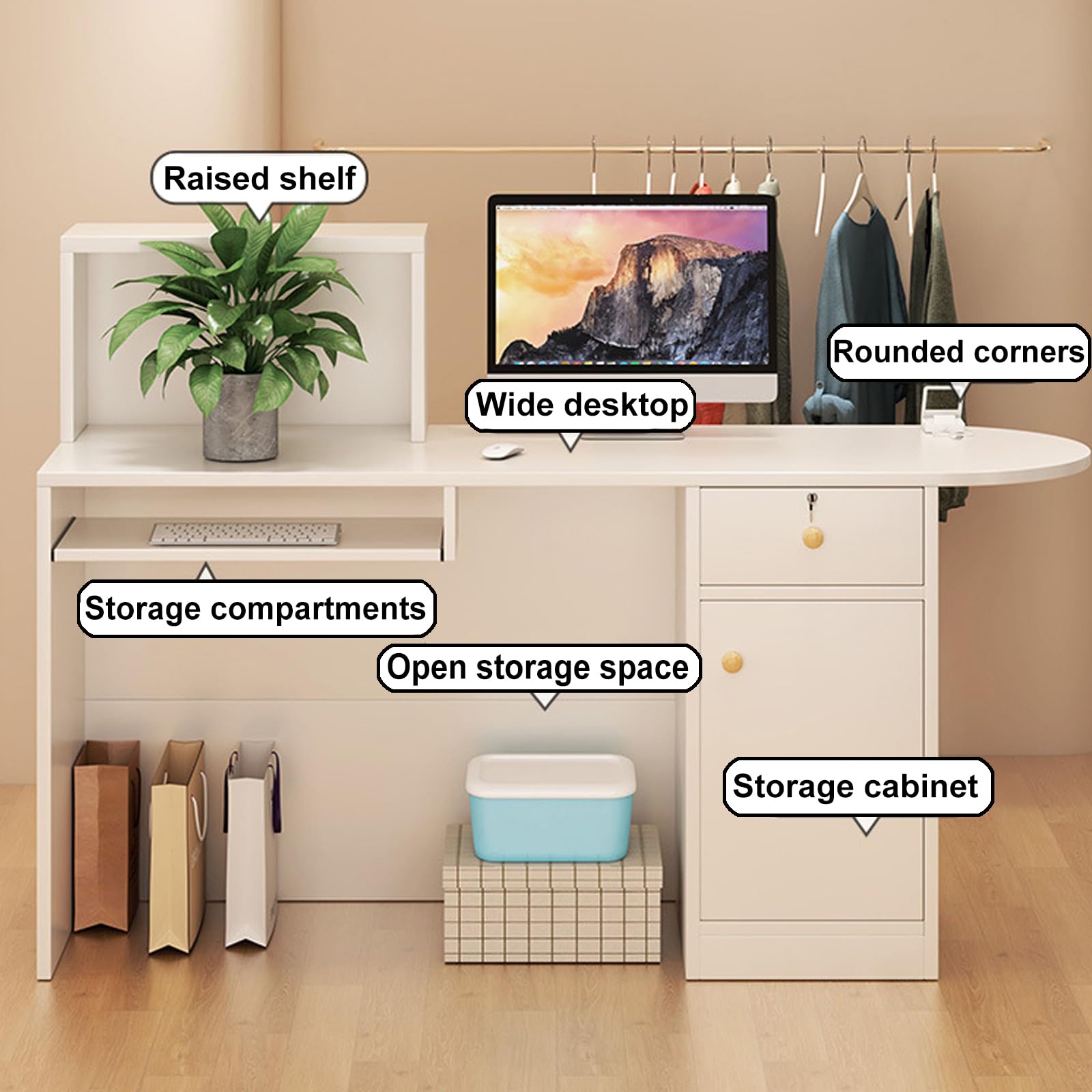 Bancone Reception Moderno, Banco Cassa con Ripiani, Banco Cassa per Negozi, Banco Reception con Cassetti Chiudibili A Chiave, per Piccoli Spazi, Bar, Negozi, Hotel,White Right,120cm/47inch
