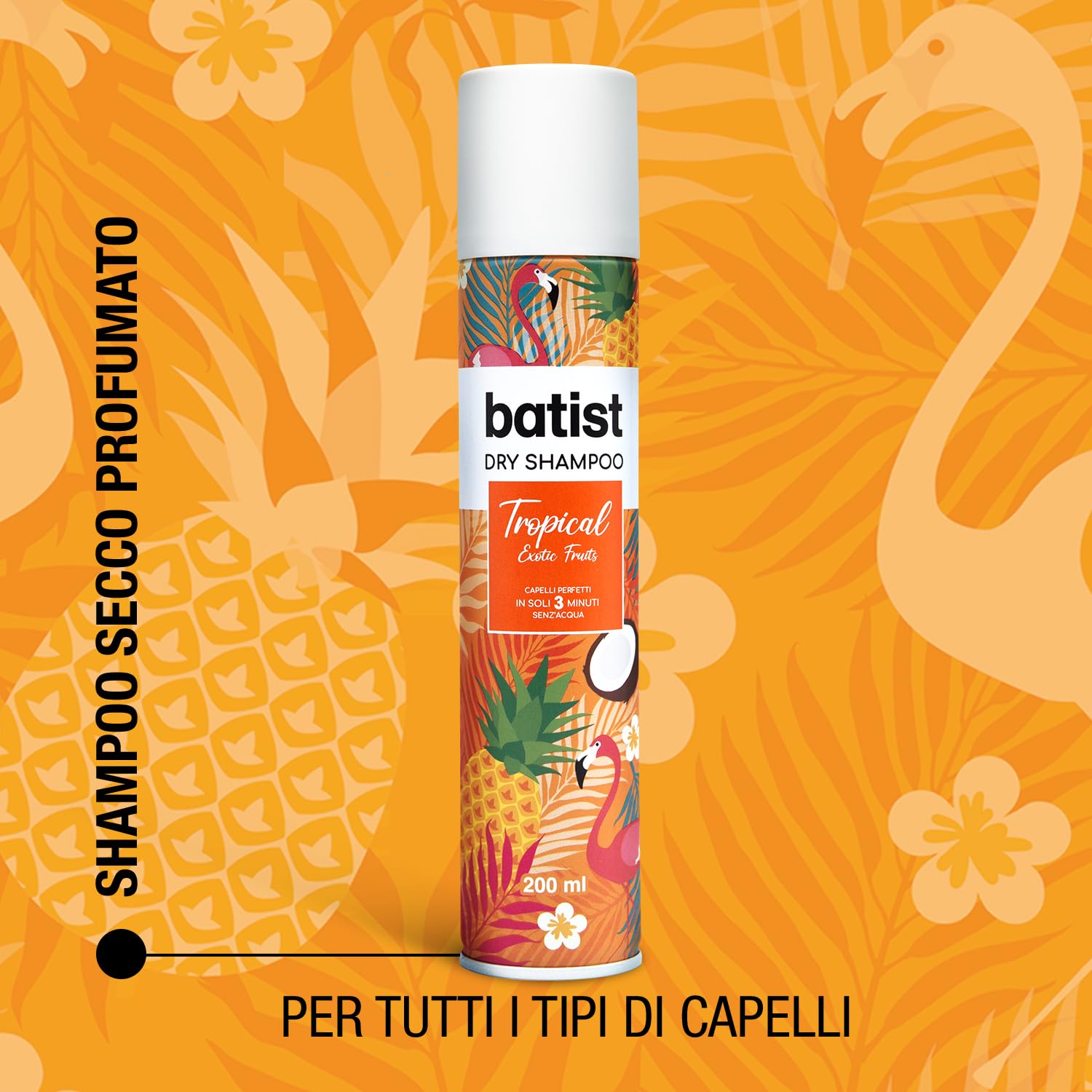 Batist Shampoo Secco Tropical, Shampoo A Secco Con Profumazione Esotica Al Cocco E Frutto Della Passione, Per Acconciature E Messe In Piega, Per Tutti I Capelli, 2x200 Ml, Made In Italy