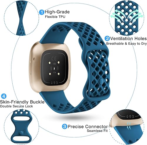 Miniatura 10 de Maledan Correas compatibles con Fitbit Versa 3 Versa 4 Sense 2 y Sense, paquete de 4 correas de reloj deportivas de TPU suave impermeable con