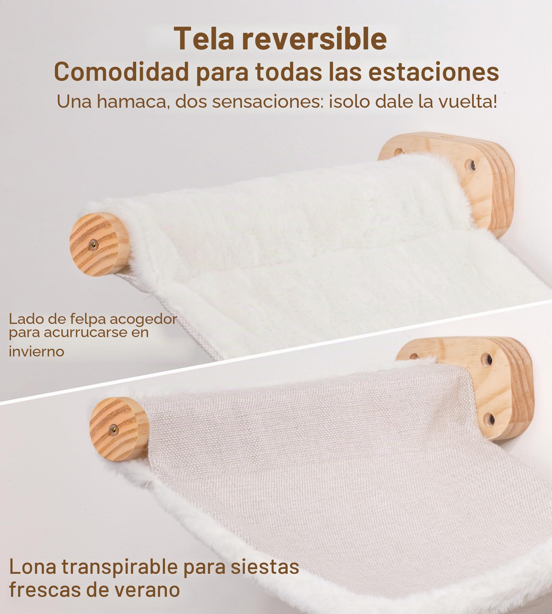 Hamaca para gatos, cama y percha montada en la pared, muebles de pared para gatos con 2 escalones, estantes de madera para gatos, para dormir, jugar, escalar, descansar