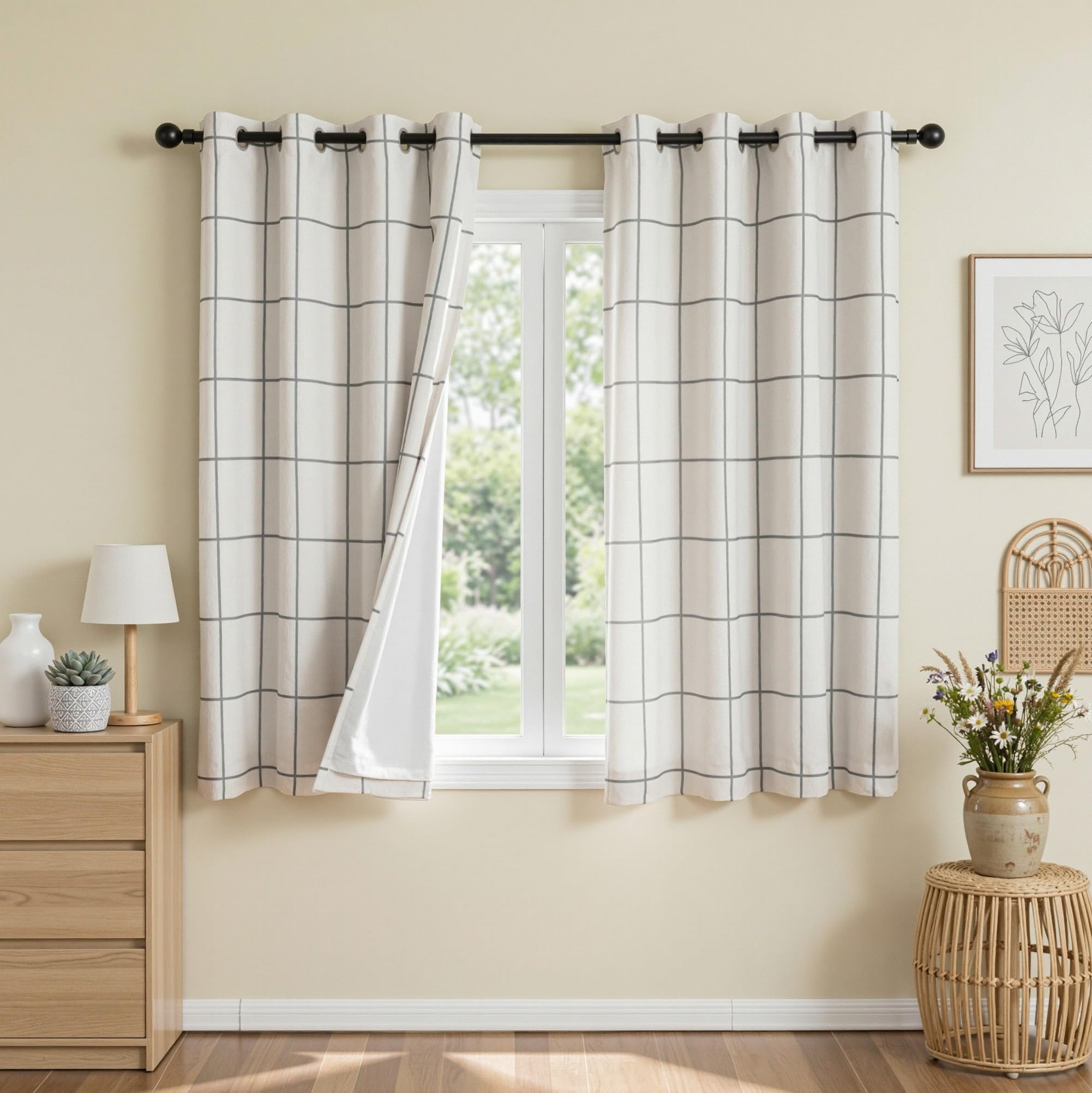 MYSKY HOME Deep Grey Plaid Blackout Curtains for Bedroom and Living Room