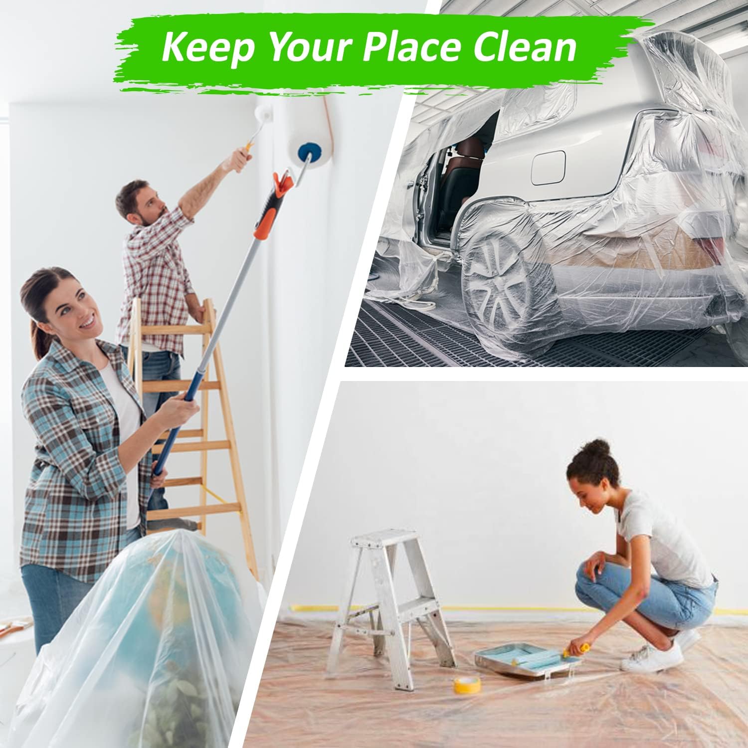 Plastic Dust Sheets for Decorating, Painting 6 Pcs Plastic Sheet 4m x