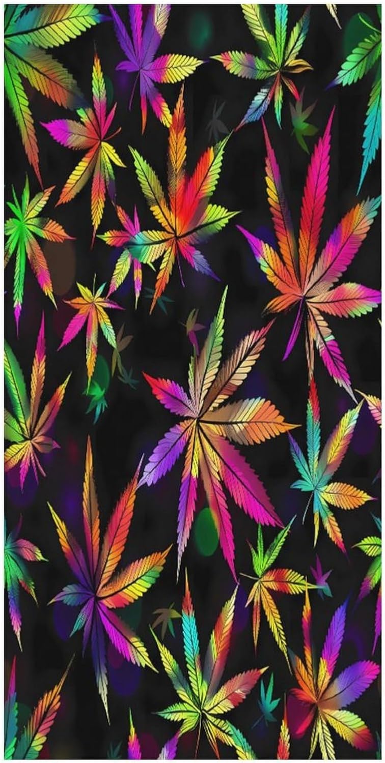 Colorful Rainbow Weed Leaves Plant Bath Towel Beach Towels Quick Dry Oversized Bath Blanket Highly Absorbent Towel for Women Men 160x80cm