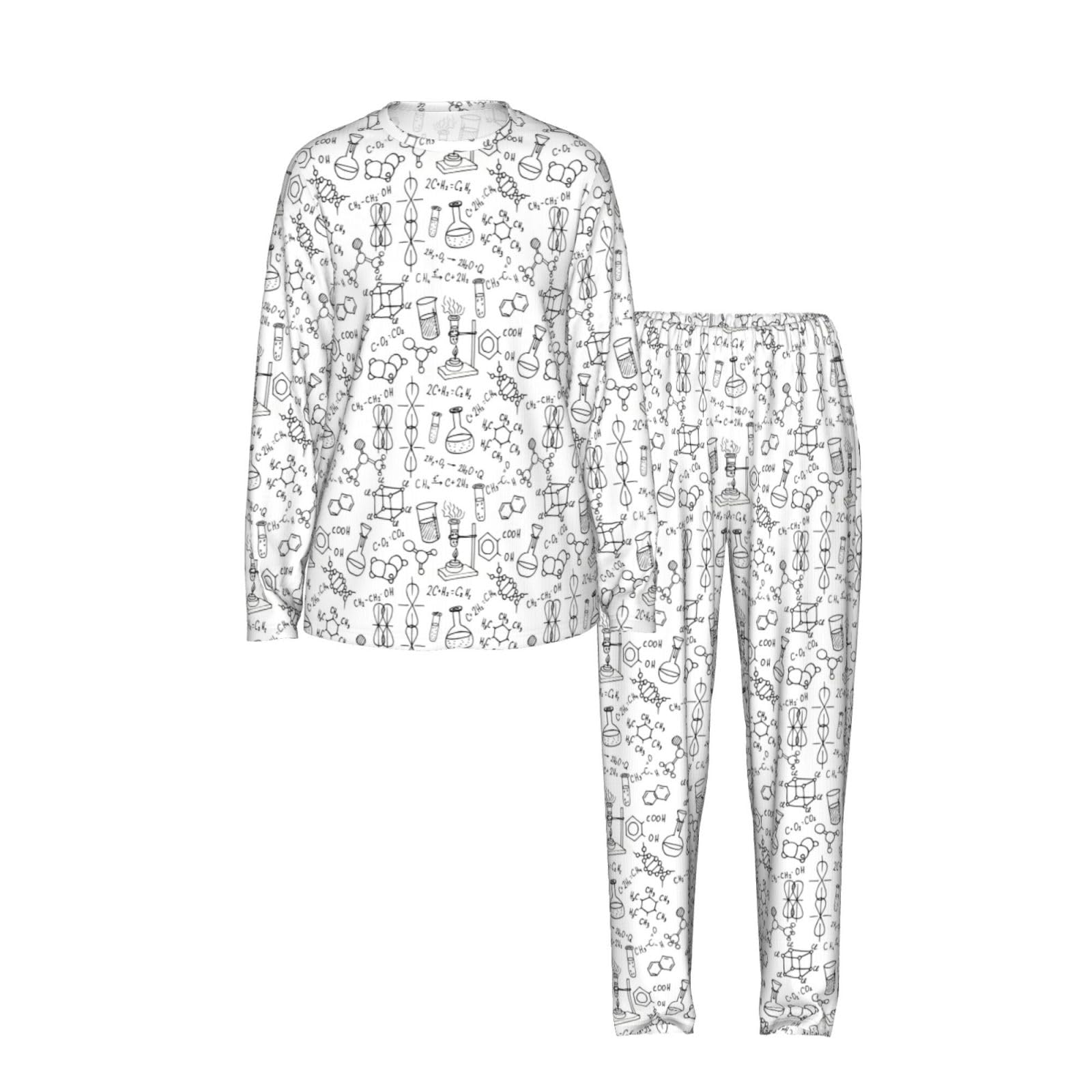 Chemistry Stampa Stampa Donna Manica Lunga Set Pigiama Corrispondente Morbido Elastico Coulisse Casual Daywear