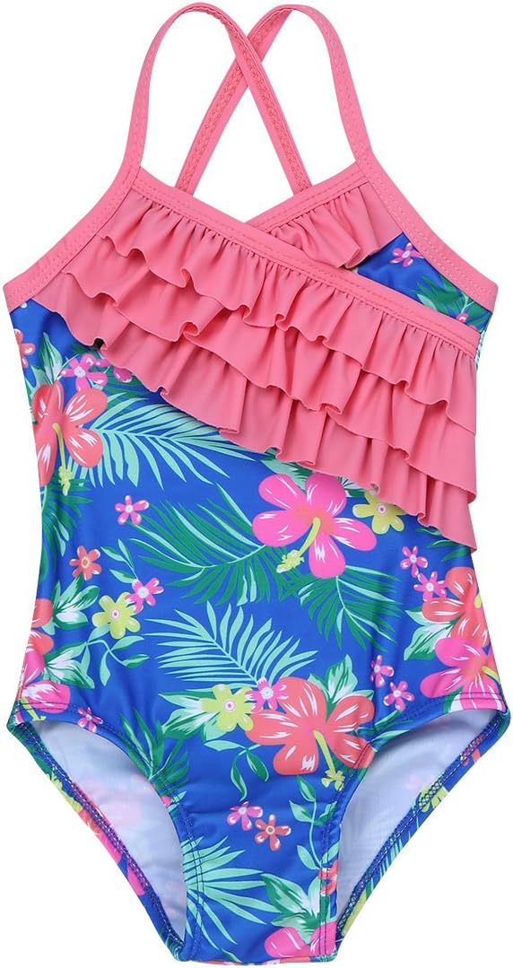 Agoky Toddlers Baby Girls' One-Piece Hawaiian Ruffle Floral Swimsuit Summer Holiday Beachwear