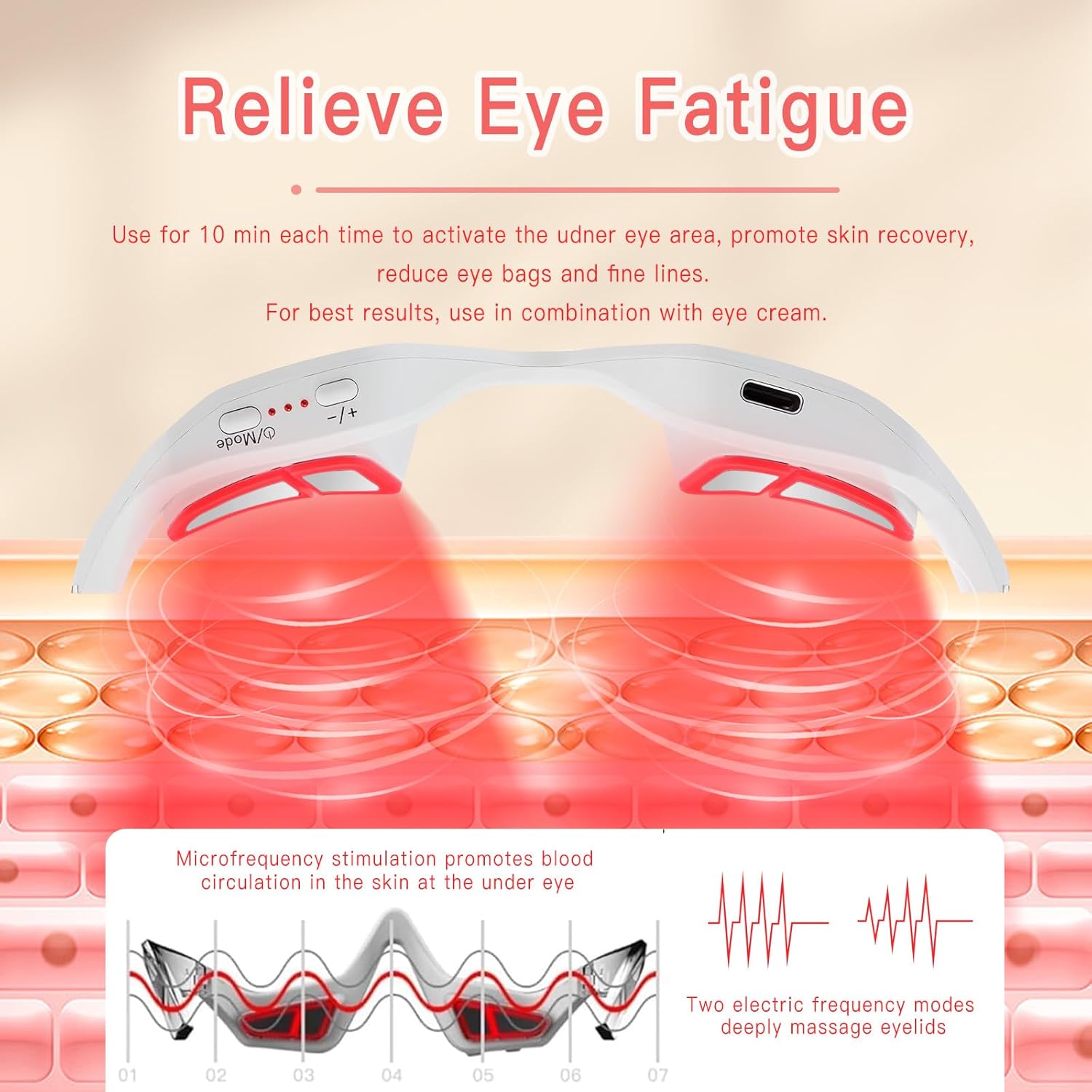 Red Light Therapy Eyelift Device with Microcurrent, Under Eye Red Light Therapy Glasses, Under Eyes Massager forTreatment Eye Bags Dark Circles Puffiness Wrinkles Fine Lines (A) - Image 2