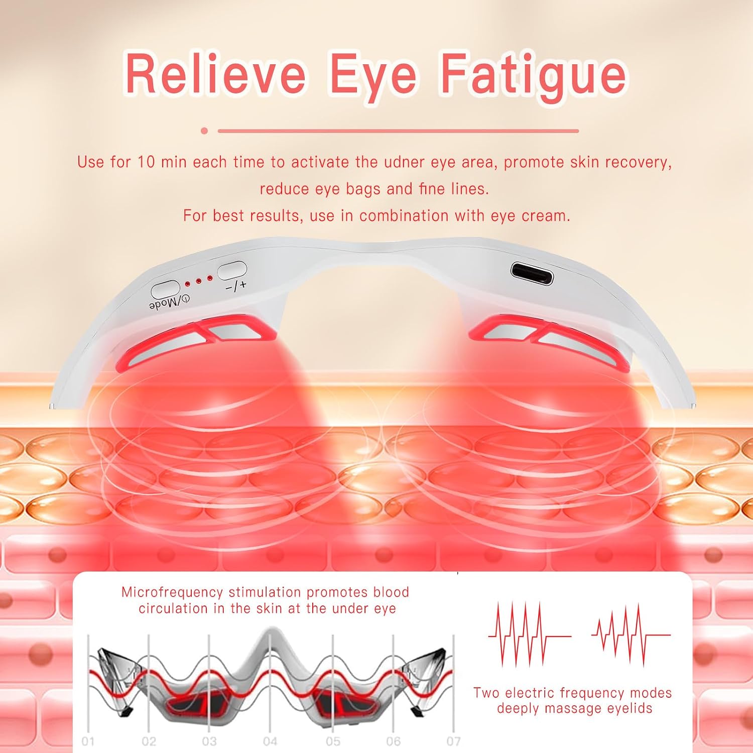 Red Light Therapy Eyelift Device, Under Eye Red Light Therapy Massager with Microcurrent, Under Eyes Glasses Treatment Eye Bags Dark Circles Puffiness Wrinkles Fine Lines