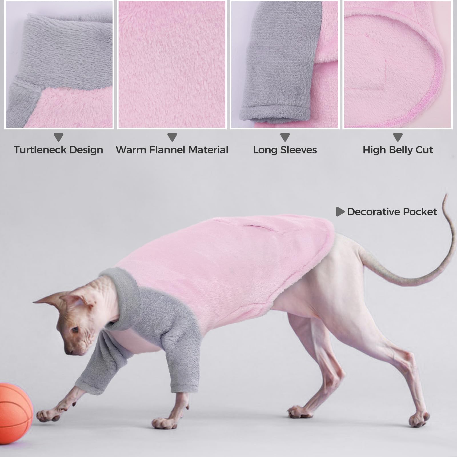 Cat Sweater, Large Cat Sweater Winter Coat Warm Jumper Fleece Winter Pullover Vest(Pink, 2XL), XX-Large - Image 4