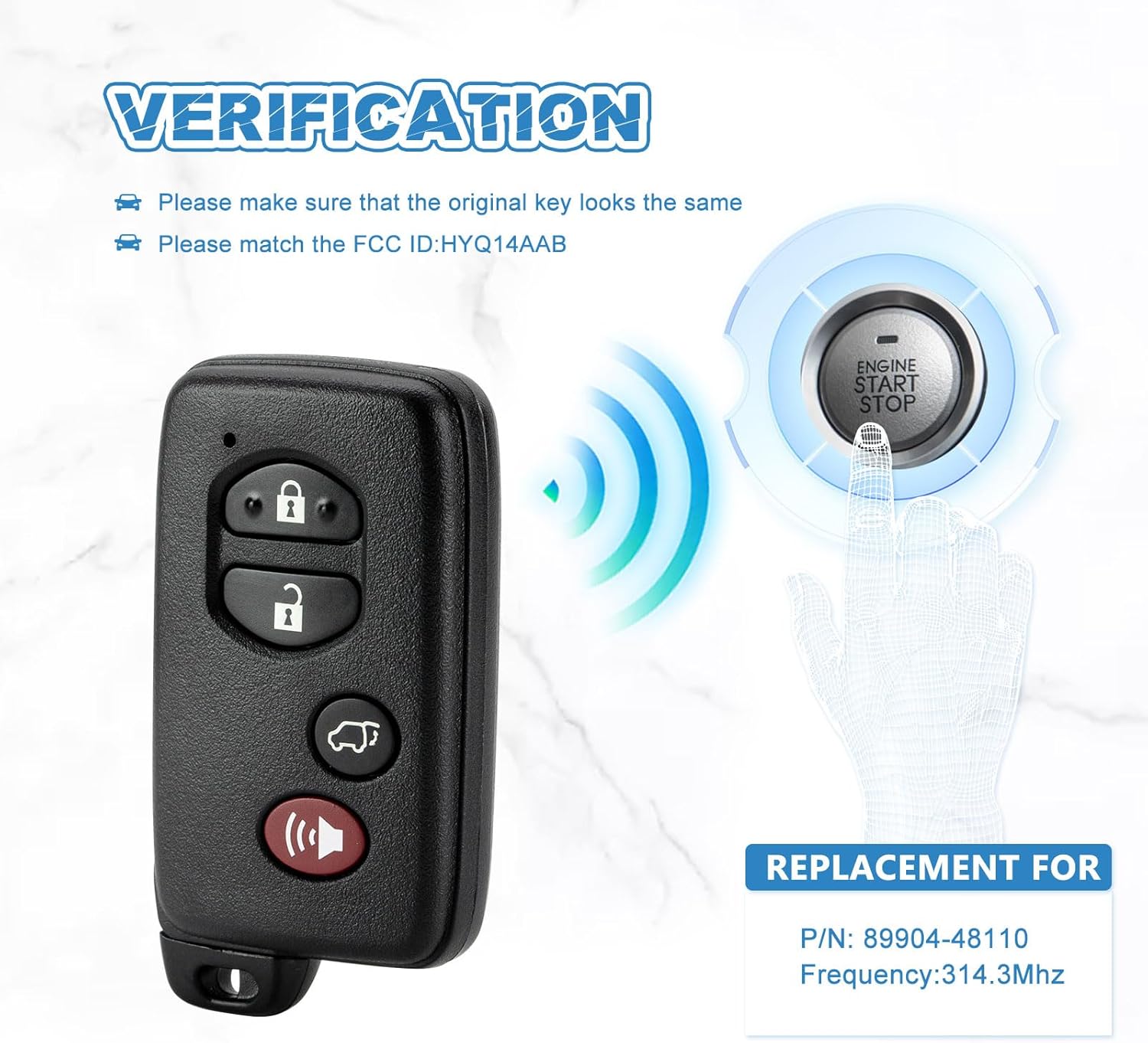 Smart Remote Key Fob Replacement for 2008-2014 Toyota Highlander Keyless Entry HYQ14AAB/271451-0140 Board (Pair)