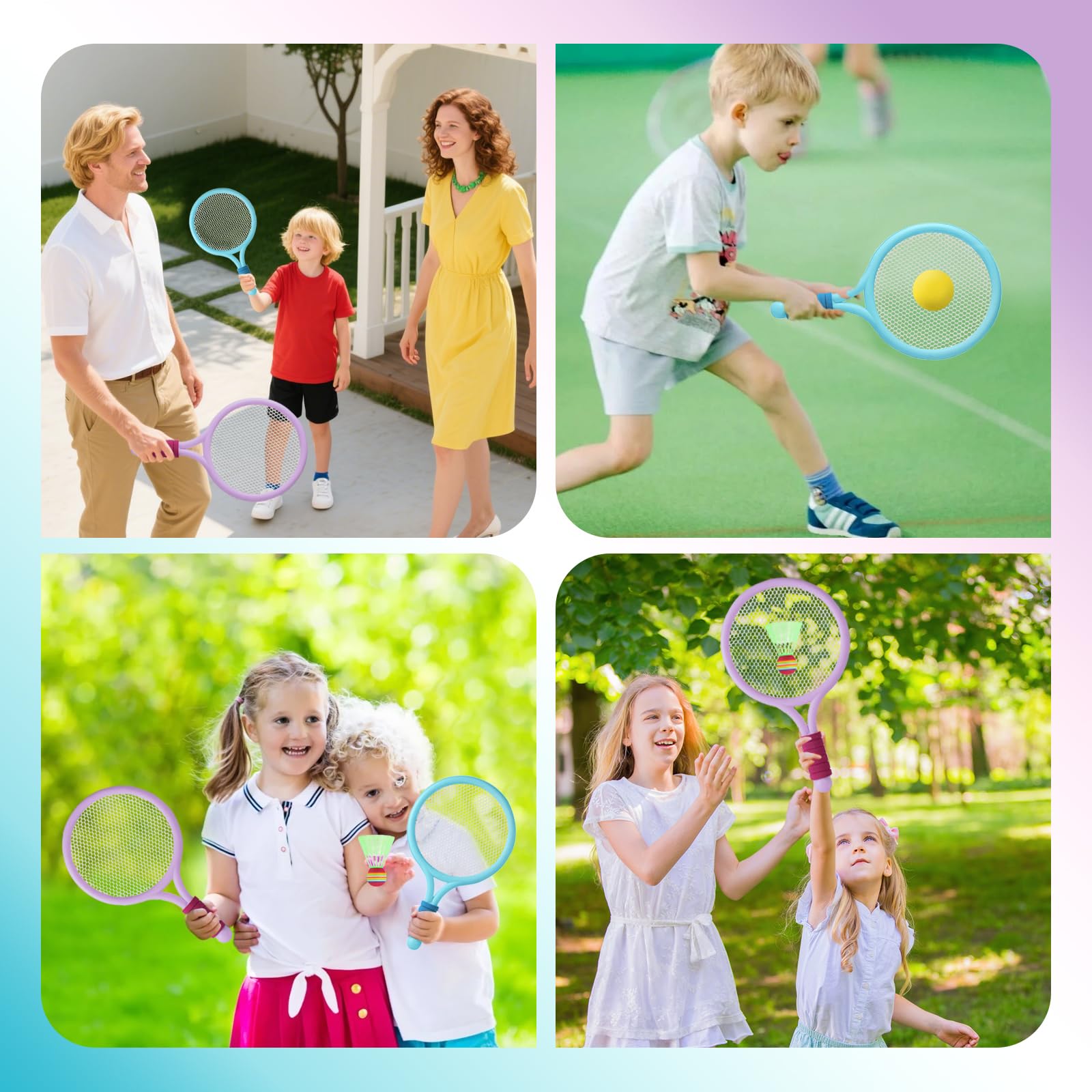 Raquette de Tennis pour Enfants avec 4 Balles et 4 Volants, Tennis Souple