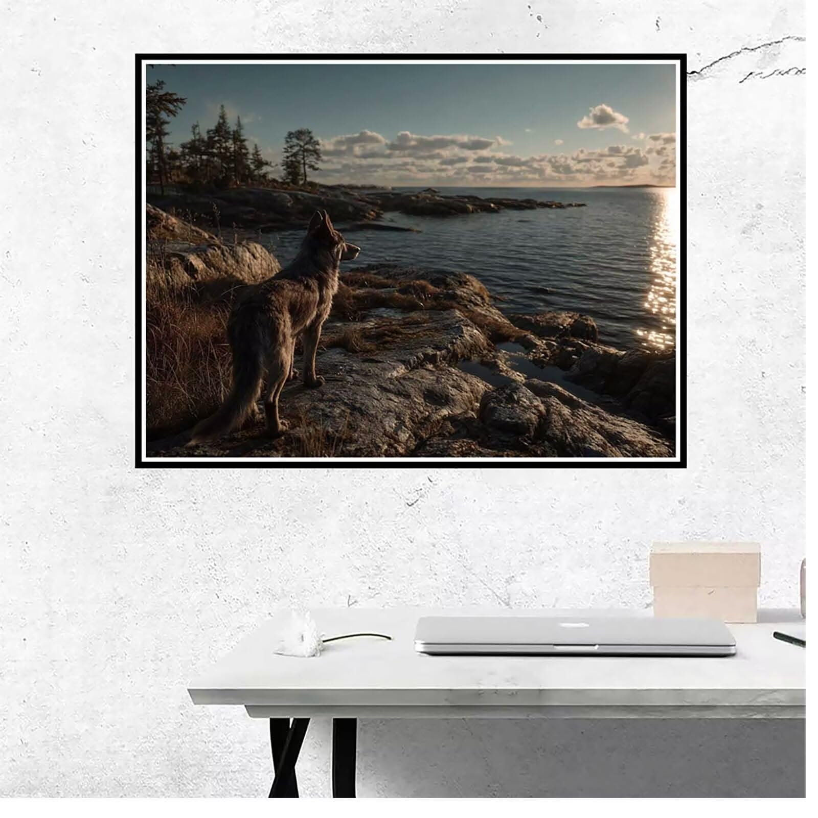 Malowanie po numerach wilk malowanie według numerów dorosłych Ocean Paint by Numbers, malowanie według numerów zestawy malarskie dla dorosłych z pędzlami i farbami akrylowymi do dekoracji ścian 52 x