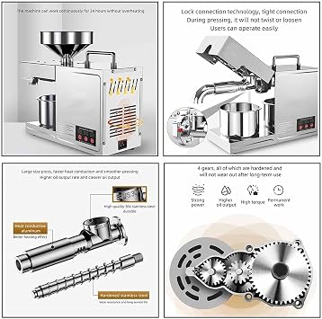 820W Oil Press Machine, Automatic Olive Oil Extraction Squeezer, Commercial Oil Press Machine, Commercial Electric Hot Cold Nut Seed Extractor for Food Grade 304 Stainless Steel, Peanut, Sesame